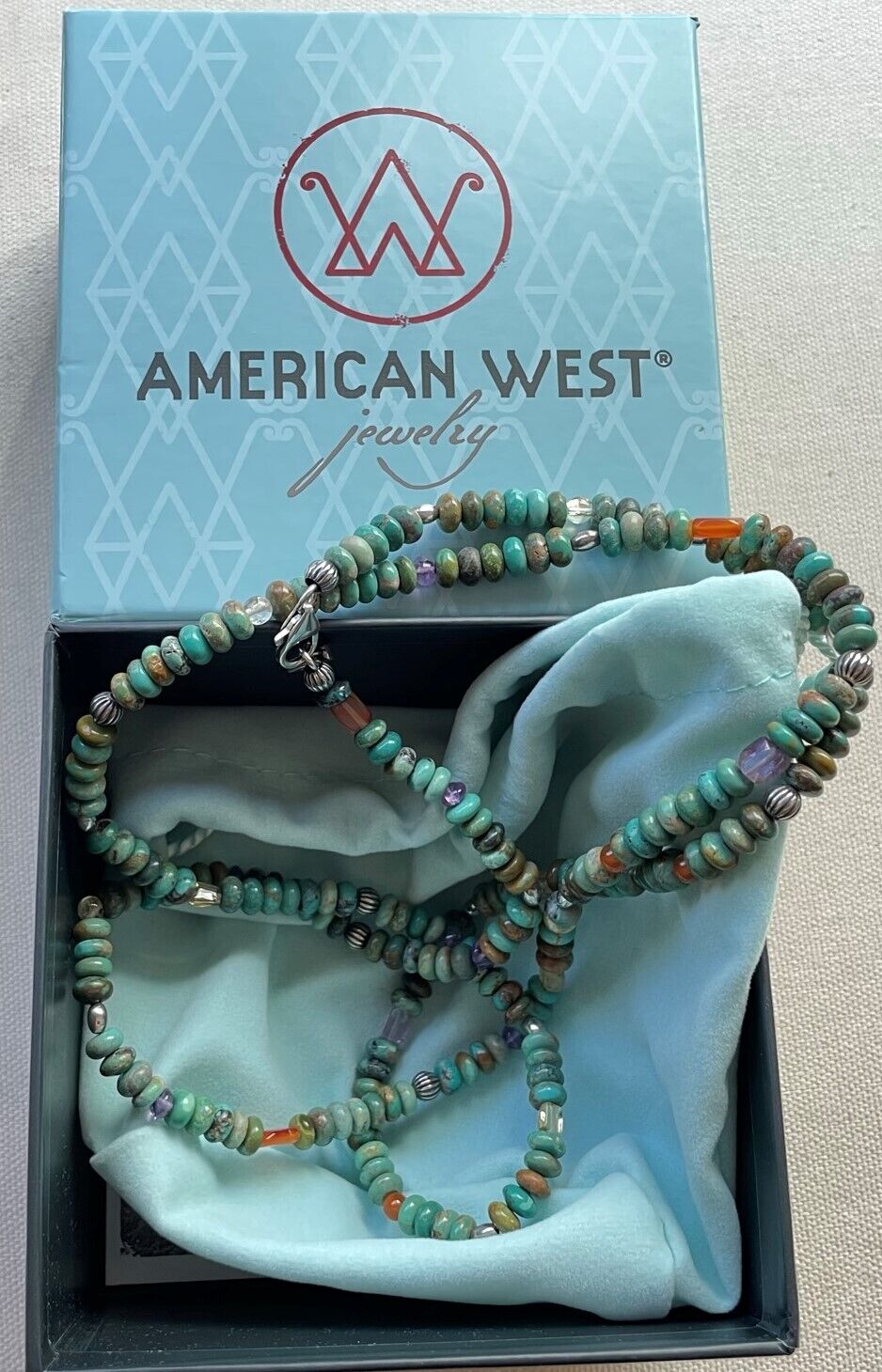 Carolyn Pollack Beaded Necklace Southwest Multi-Gemstone Sterling Turquoise 36\
