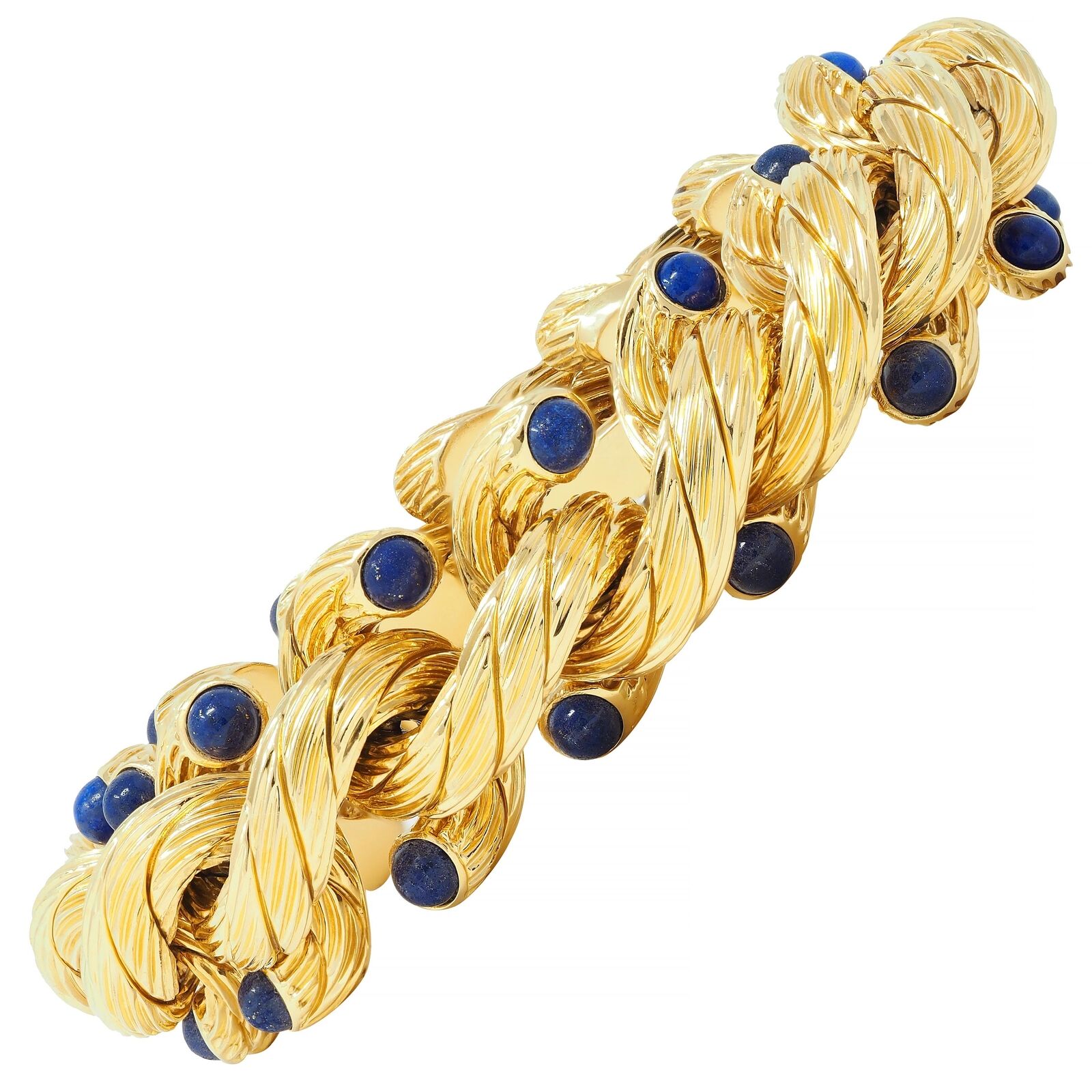 Weingrill 1970\'s Lapis Lazuli 18 Karat Yellow Gold Vintage Twist Bracelet