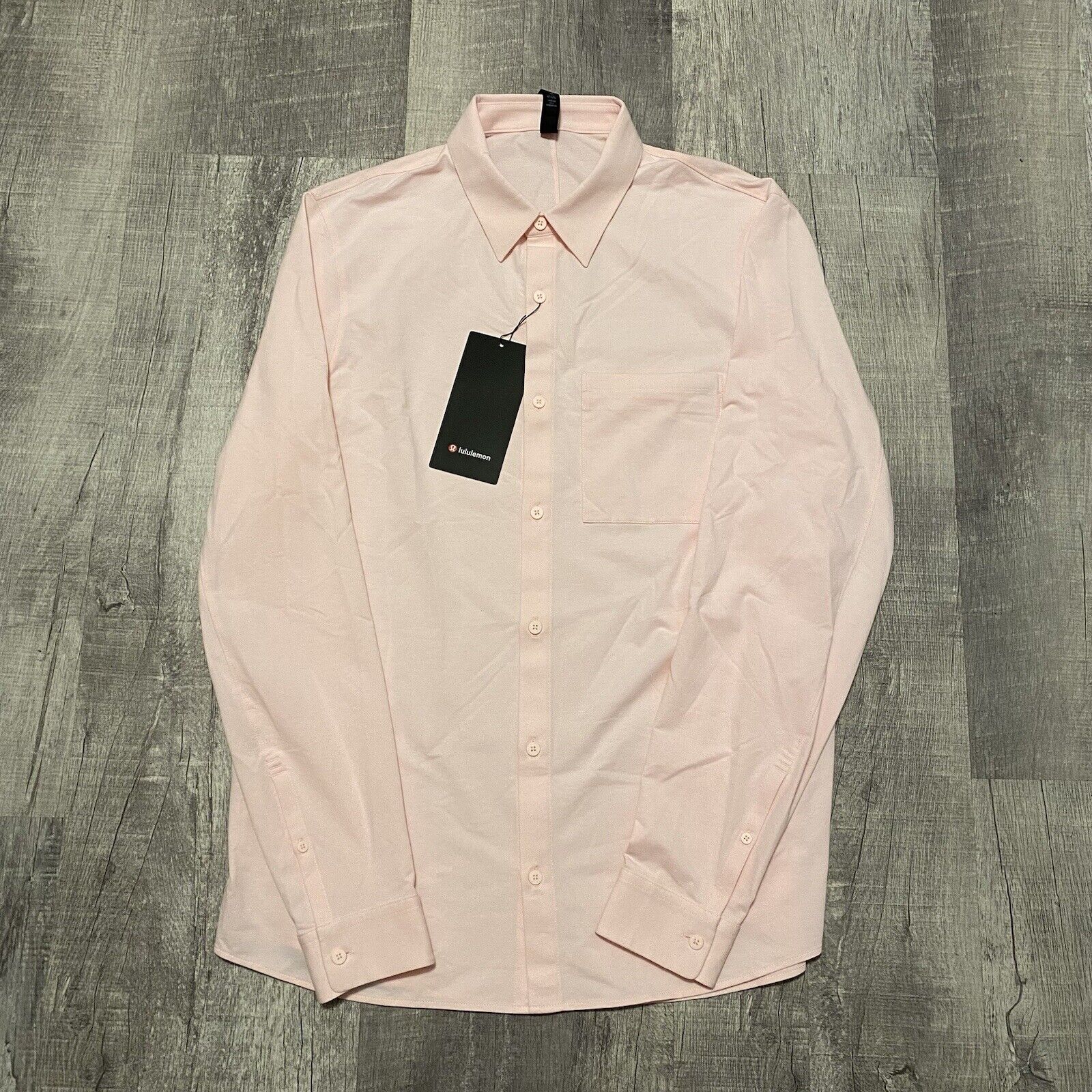 Lululemon Commission Long-Sleeve Shirt Men\'s Strawberry Pink STMI/WHT Dress Work