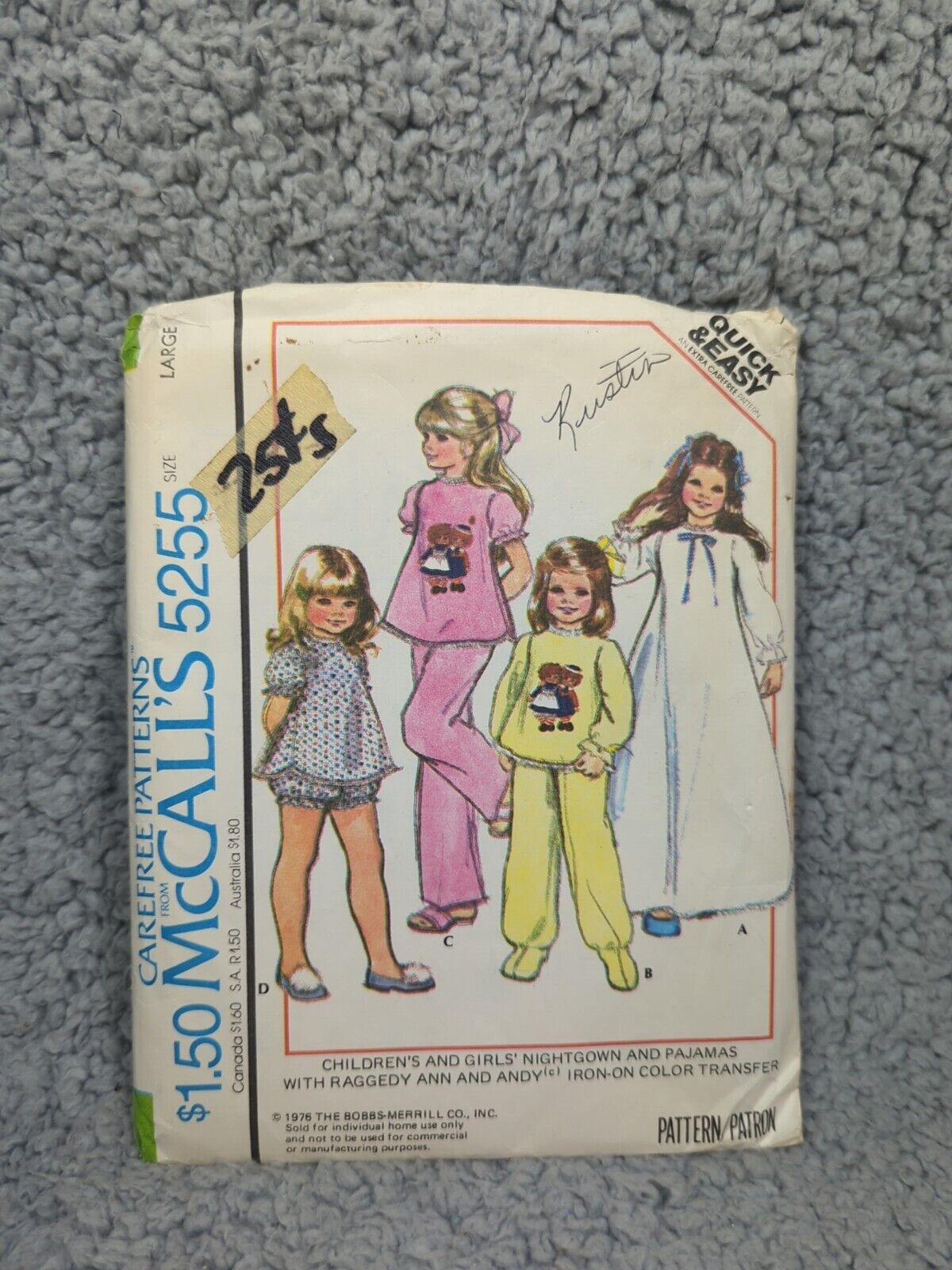 Vintage 1970s McCall\'s Sewing Pattern Transfer Girl\'s NIGHTGOWN PJs 5255 MED UC