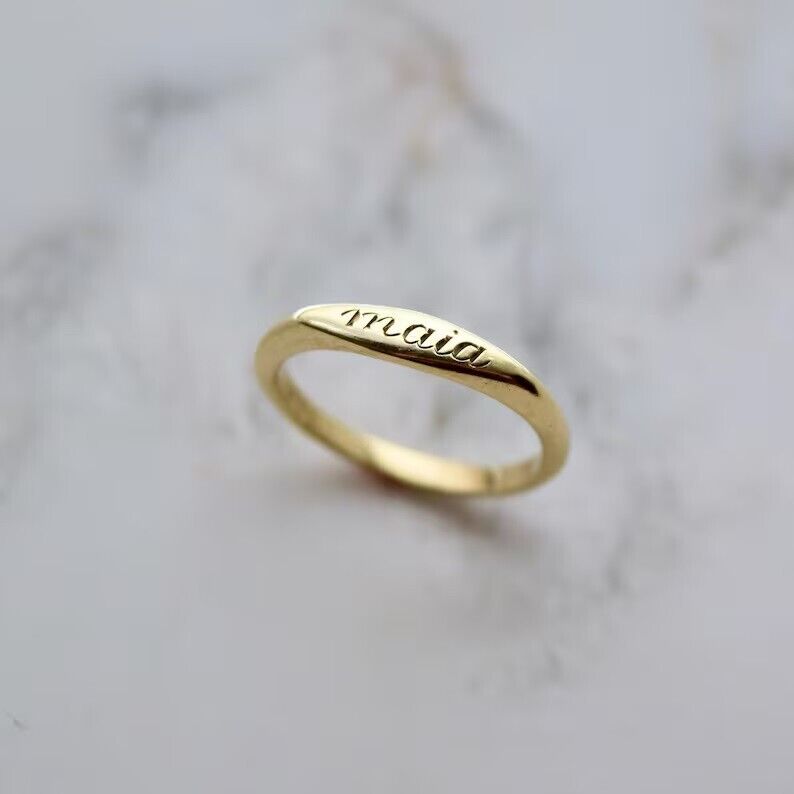 Amazing Handmade Personalize Name Anniversary Gift Women Ring In 10K Yellow Gold