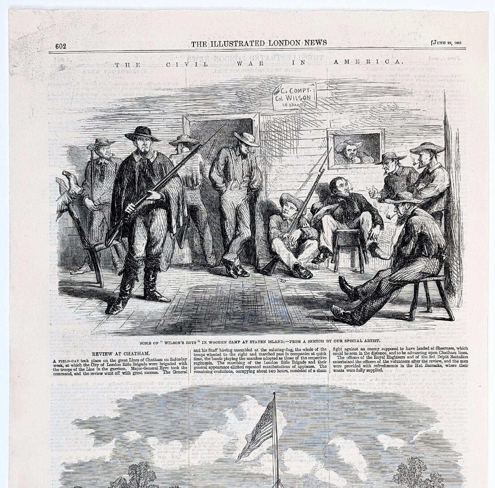 1861 New York 6th Regiment CIVIL WAR Engraving Print View Colonel Wilson Zouave