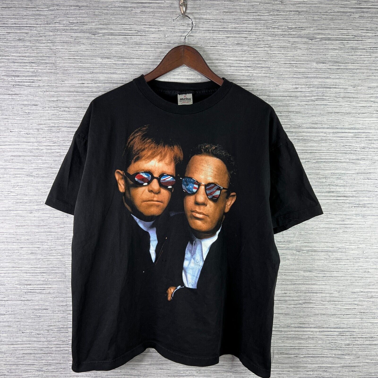 VINTAGE Elton John Shirt Mens XL Black Single Stitch Billy Joel 90s Face to Face