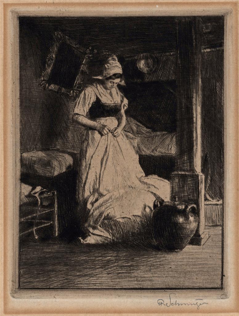 Ferdinand Schmutzer (1870-1928) - Antique Signed Etching - Making The Beds