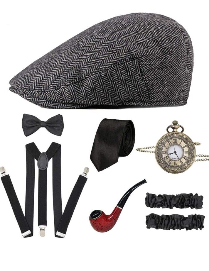 1920S Mens Great Gatsby Accessories Set Roaring 20s 30s Retro Gangster Costume