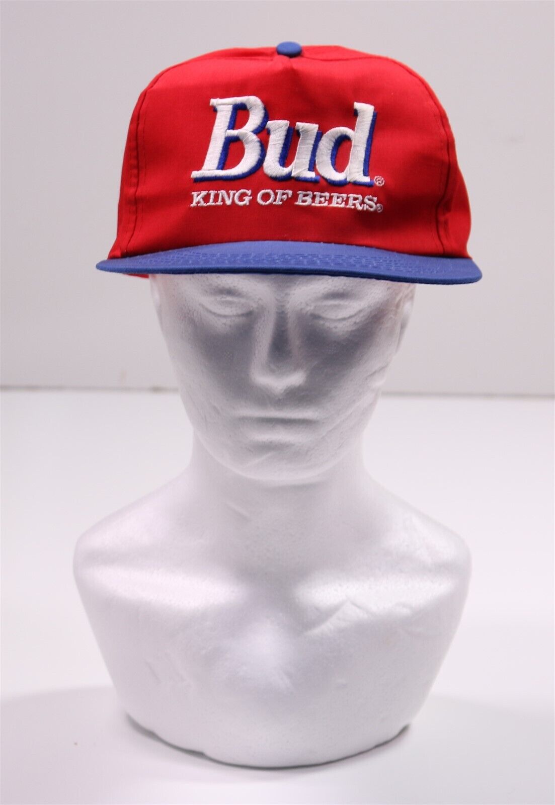 Bud King of Beers Vintage 1990\'s 1980\'s Embroidered Snapback Hat Red/Blue Rare