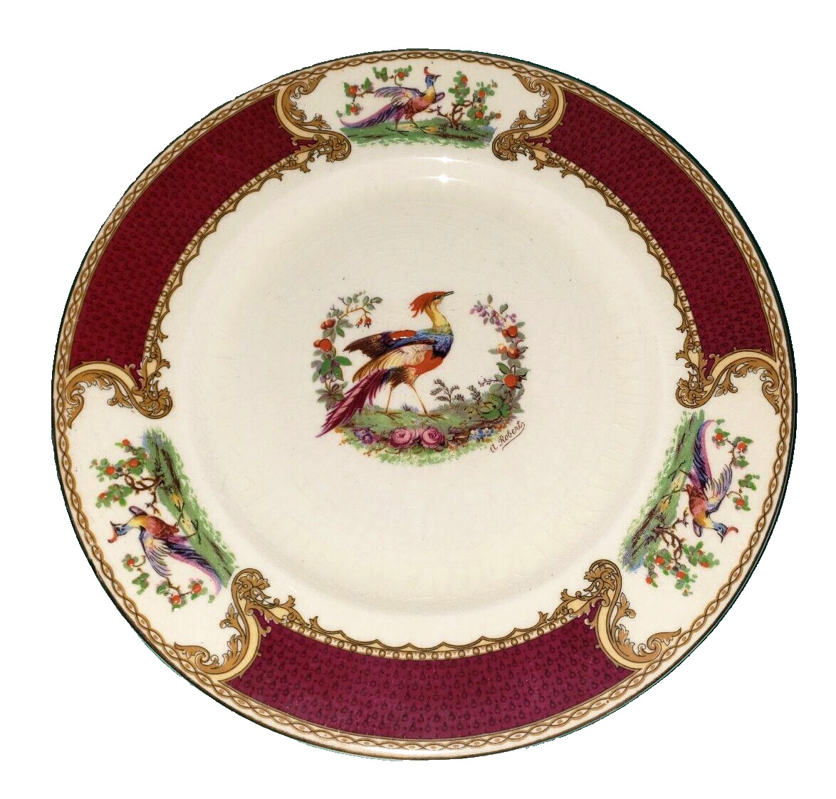 Antique Porcelain Myott Chelsea Bird Red 2380 Dinner Plate 10”