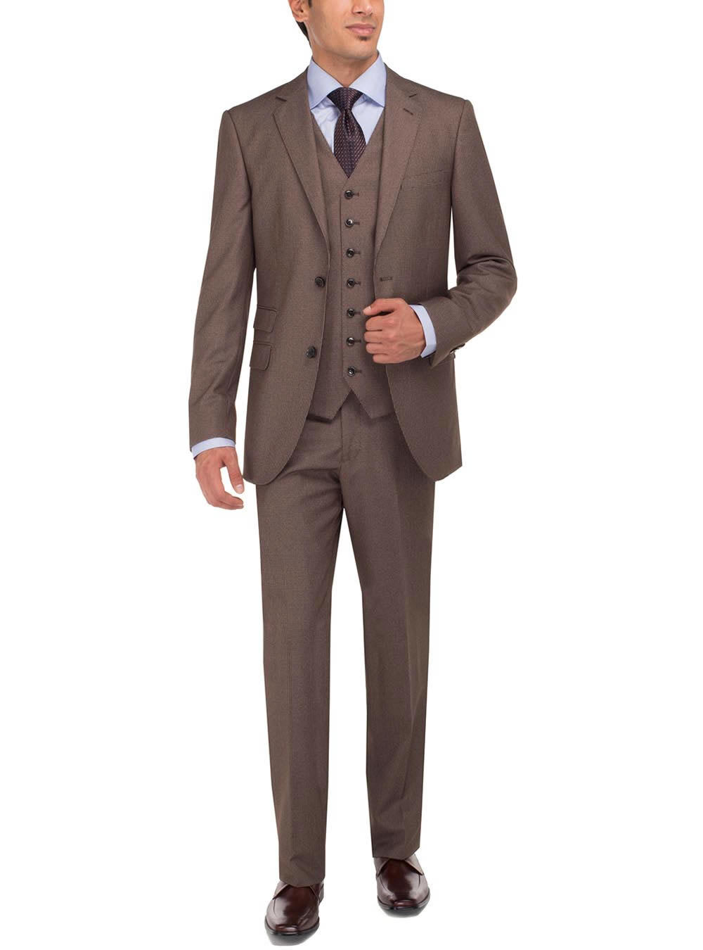 Luciano Natazzi Mens Two Button Vested Three Piece Suit Set Tweed Modern