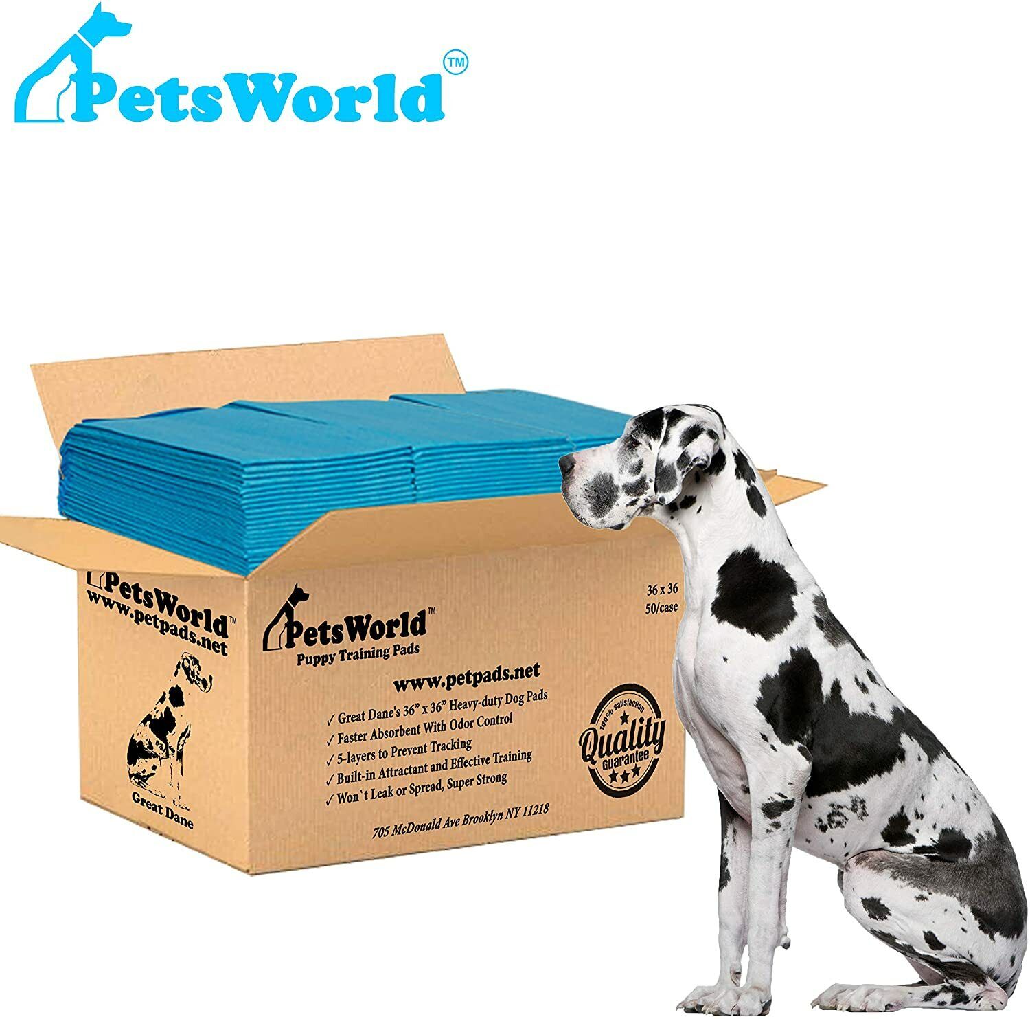 PETSWORLD Great Dane Dog Training Pads 36x36, Case 100