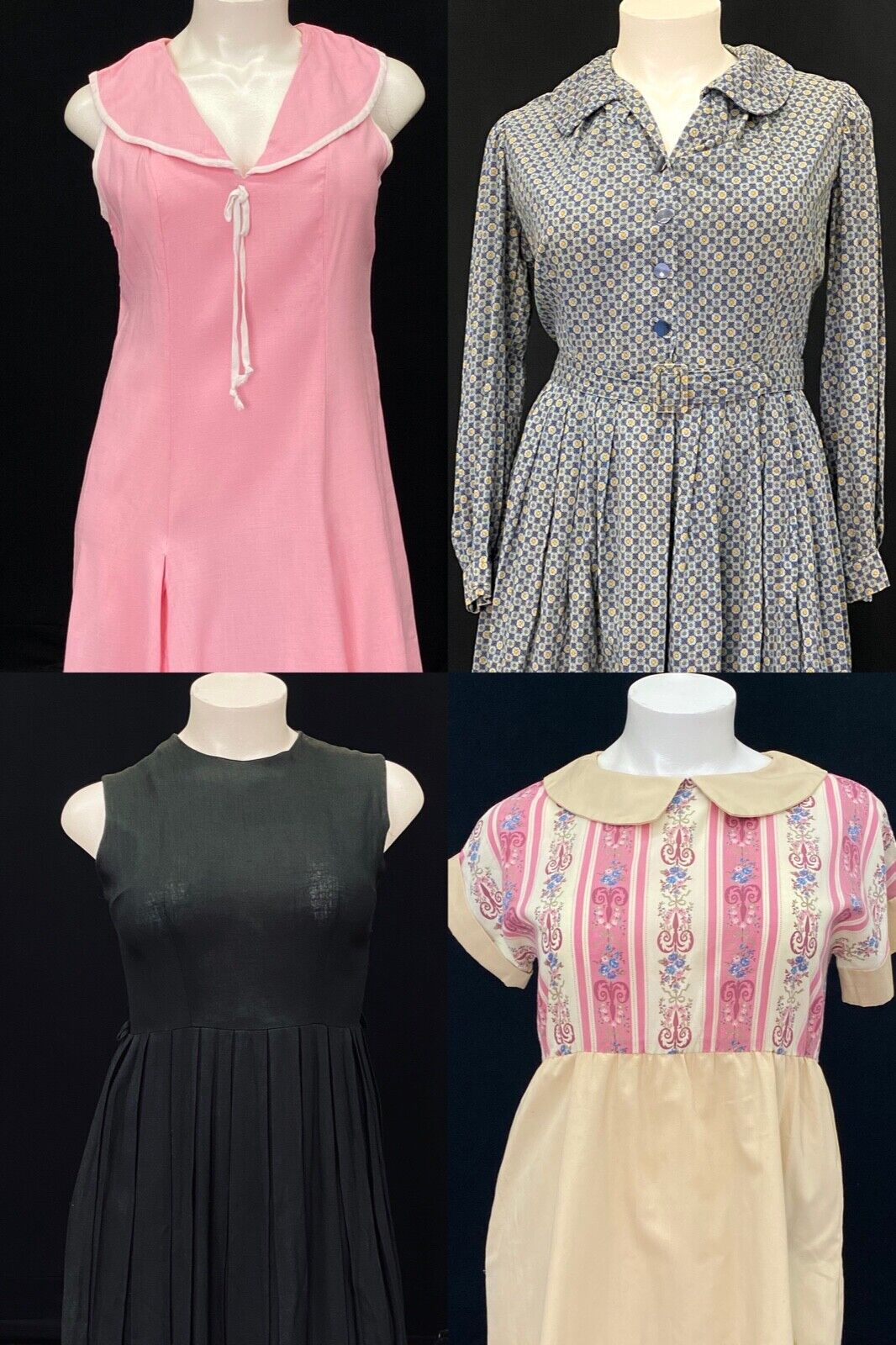 Vintage 1950s 1960s dress lot, pink sailor black linen plus size L XL volup