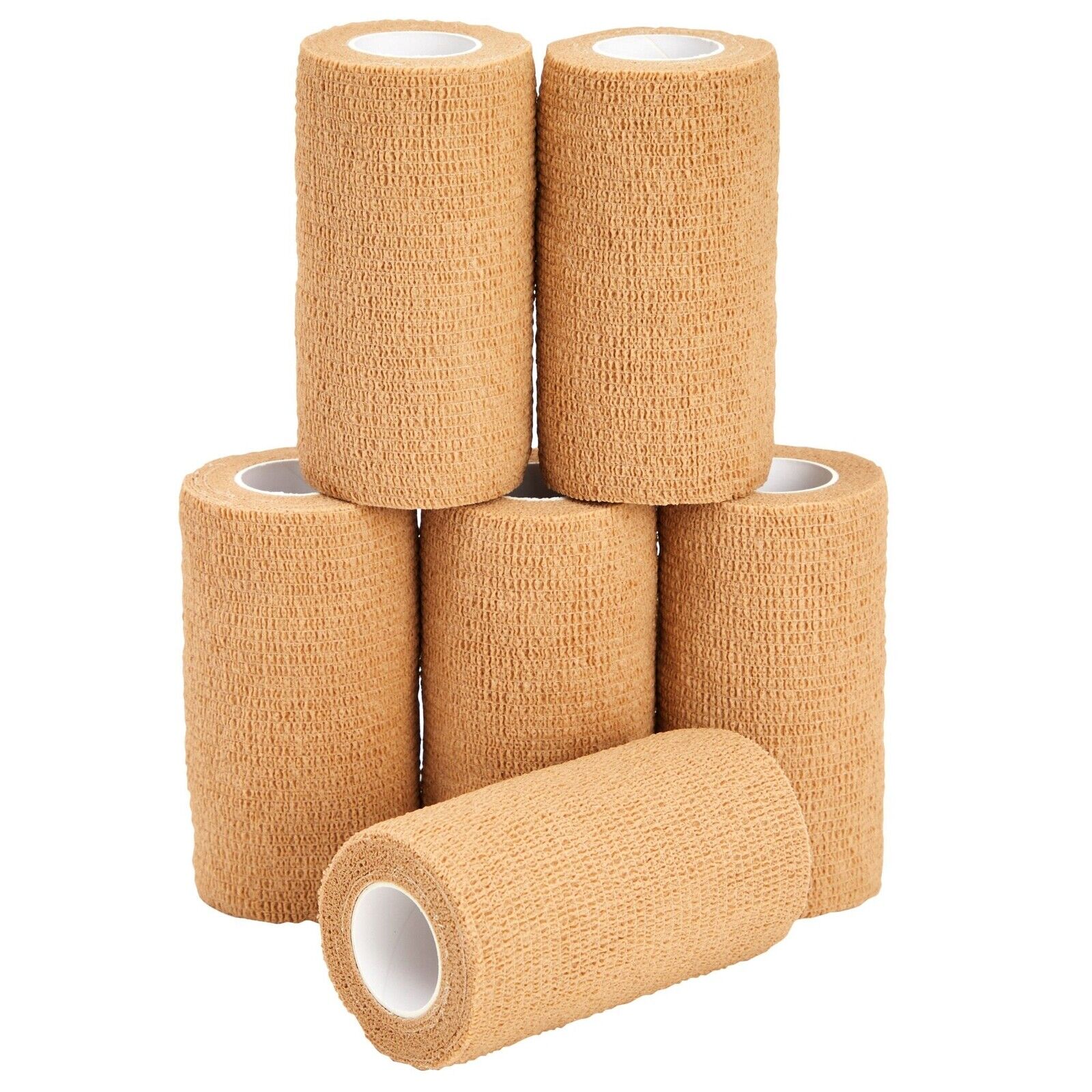 6-Rolls Tan Self Adhesive Bandage Wrap, Vet Tape, Medical Tape (4 In x 5 Yds)