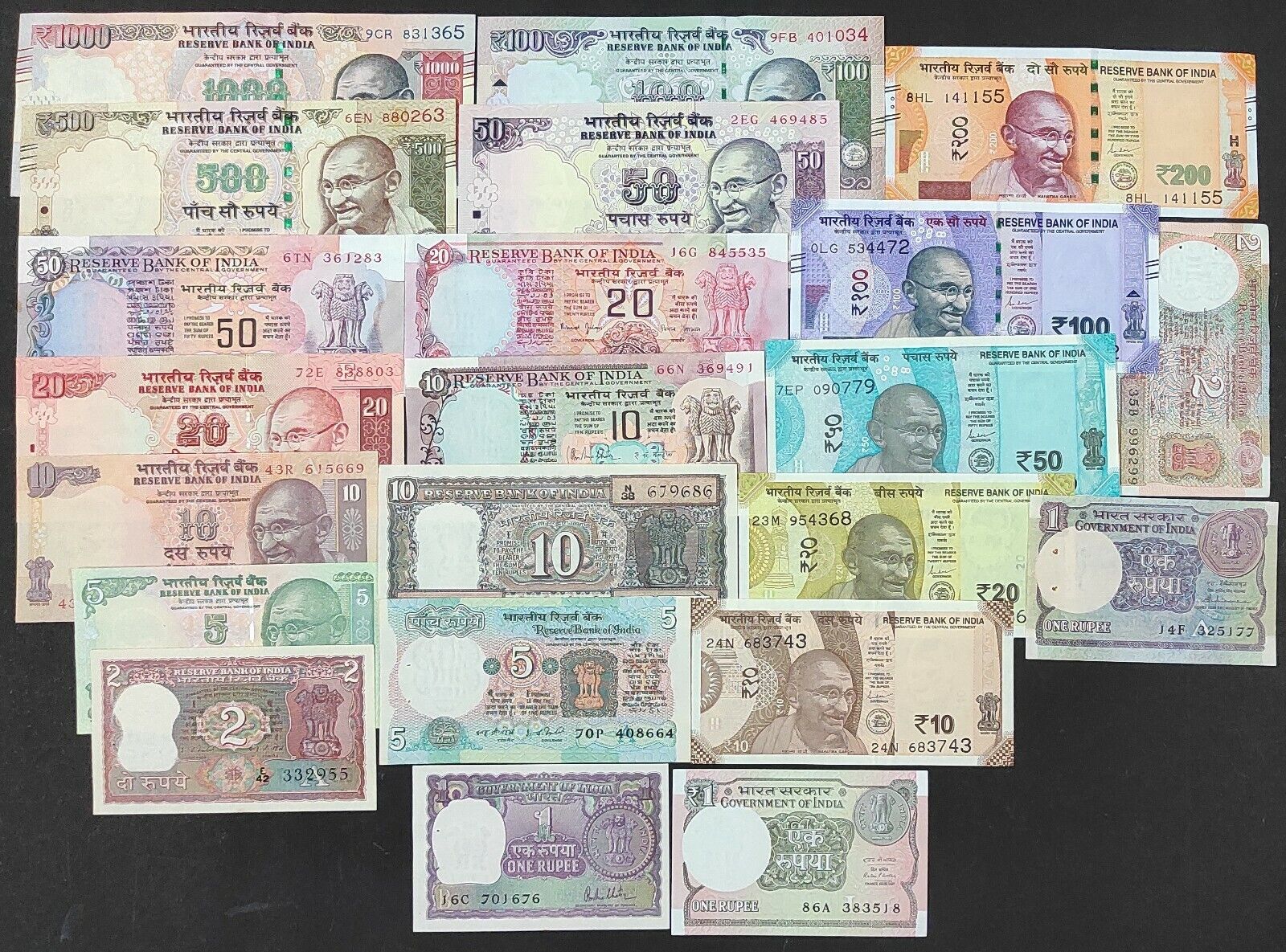 INDIA, 22 Pcs Set of All Different Pattern Issues Banknotes In UNC
