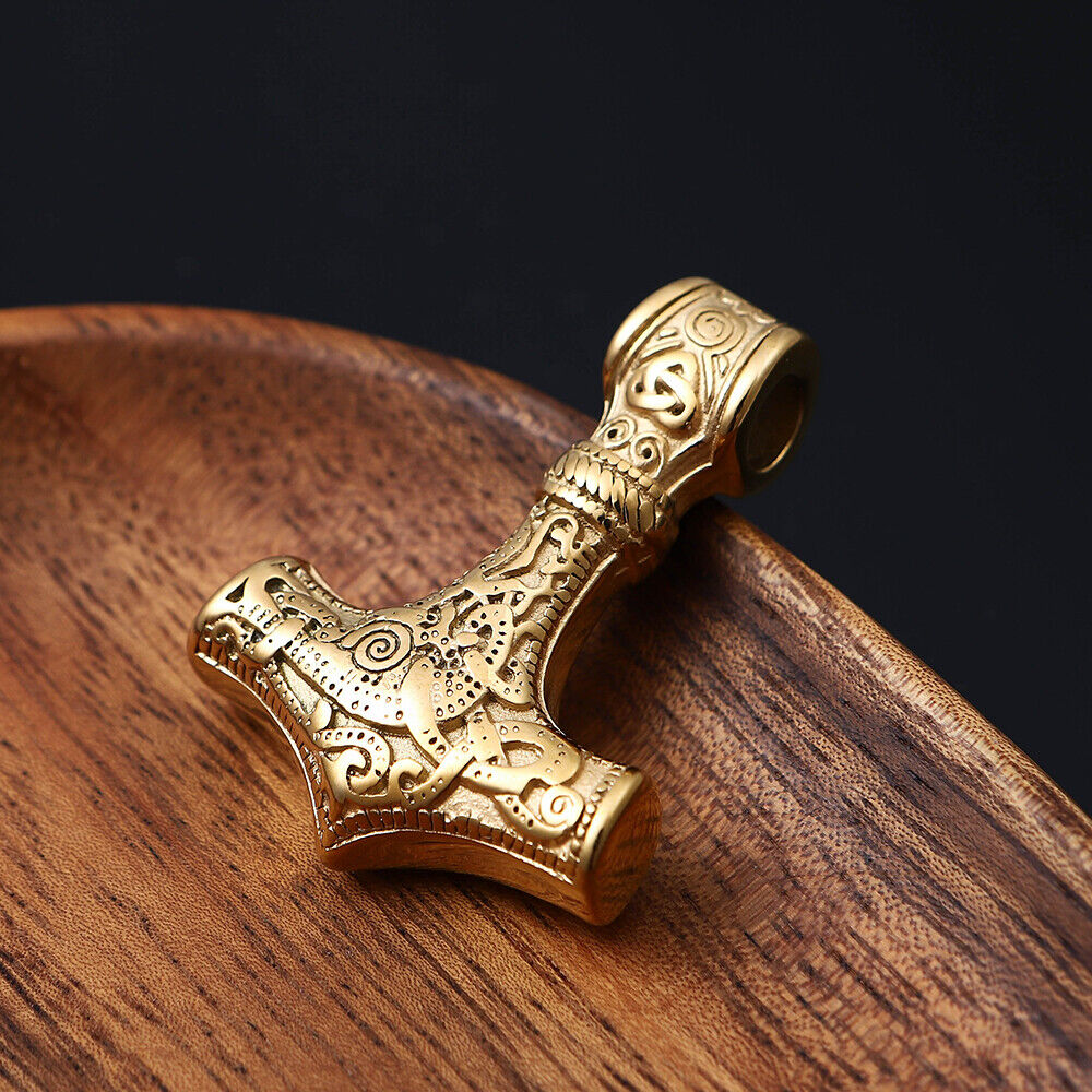 Norse Viking Stainless Steel Viking Thor Hammer Mjolnir Pendant Necklace Amulet