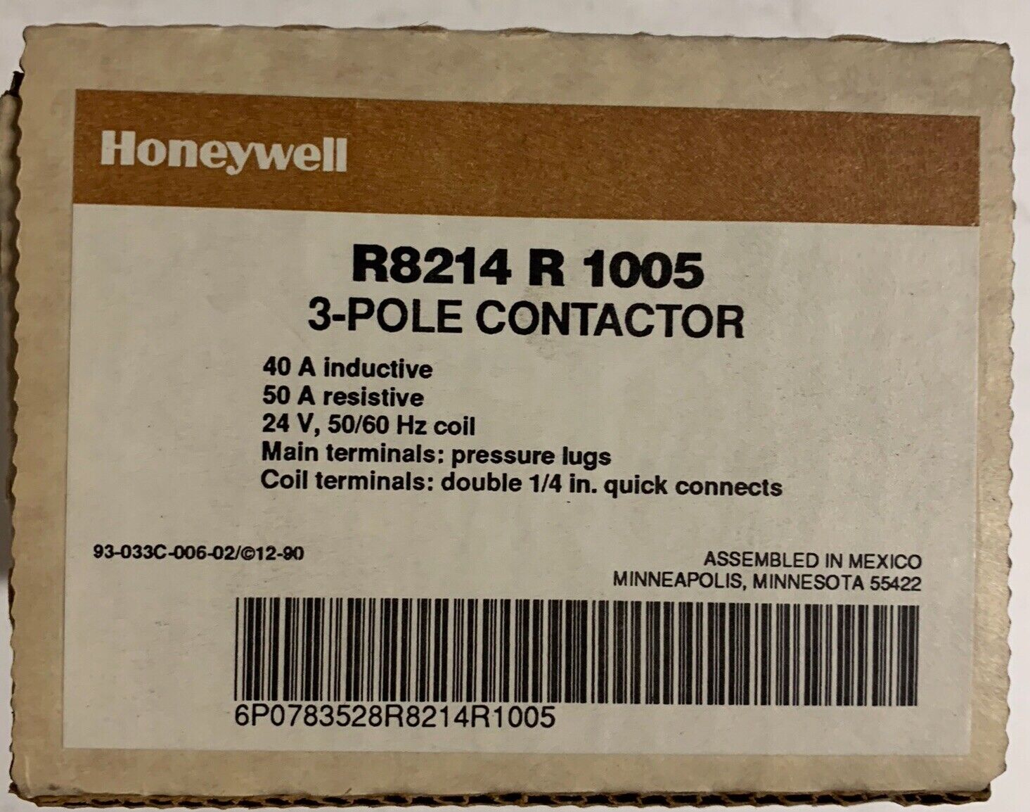 HONEYWELL R8214R1005 3-Pole Contactor  NEW IN BOX 
