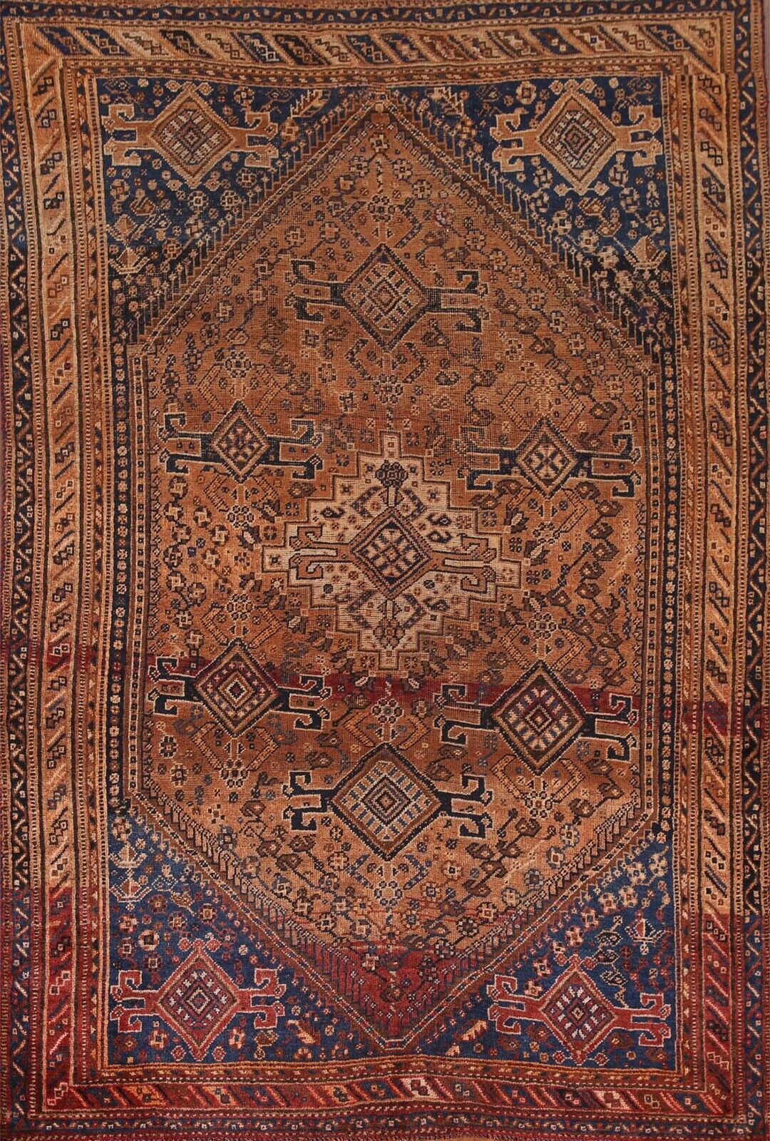 Pre-1900 Vegetable Dye Tribal Kashkoli/ Abadeh Wool Handmade Antique Rug 5'x8'
