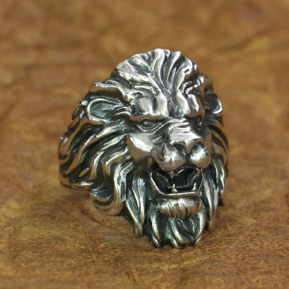 925 Sterling Silver King of Lion Ring Mens Biker Rock Punk Ring TA191A US 7~15