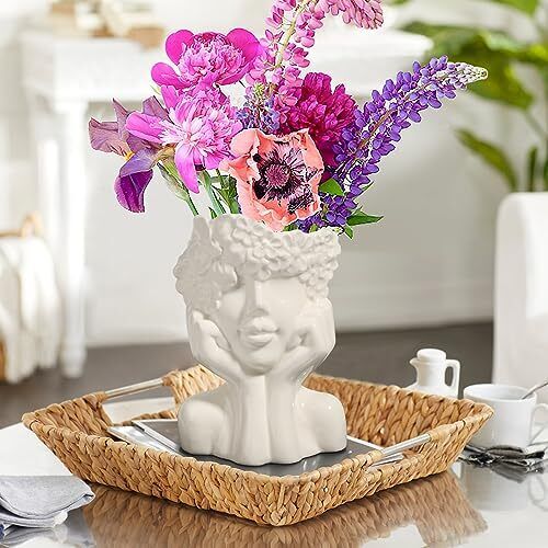 ComSaf White Ceramic Flower Vase for Decor,Modern Style Female Form Face Vase...