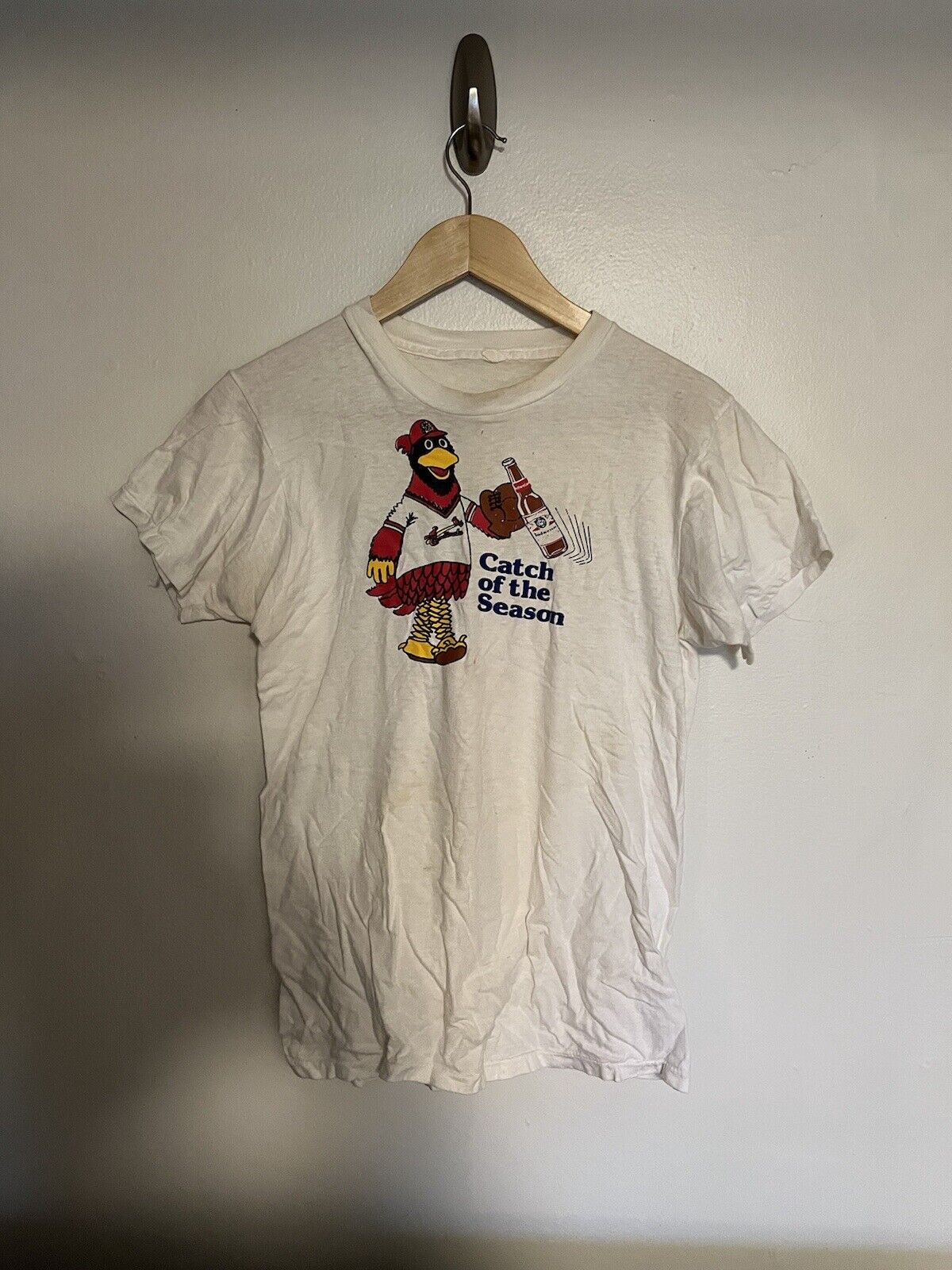 Vintage 1980s Budweiser “Catch of the Season” Cardinal Shirt White Large