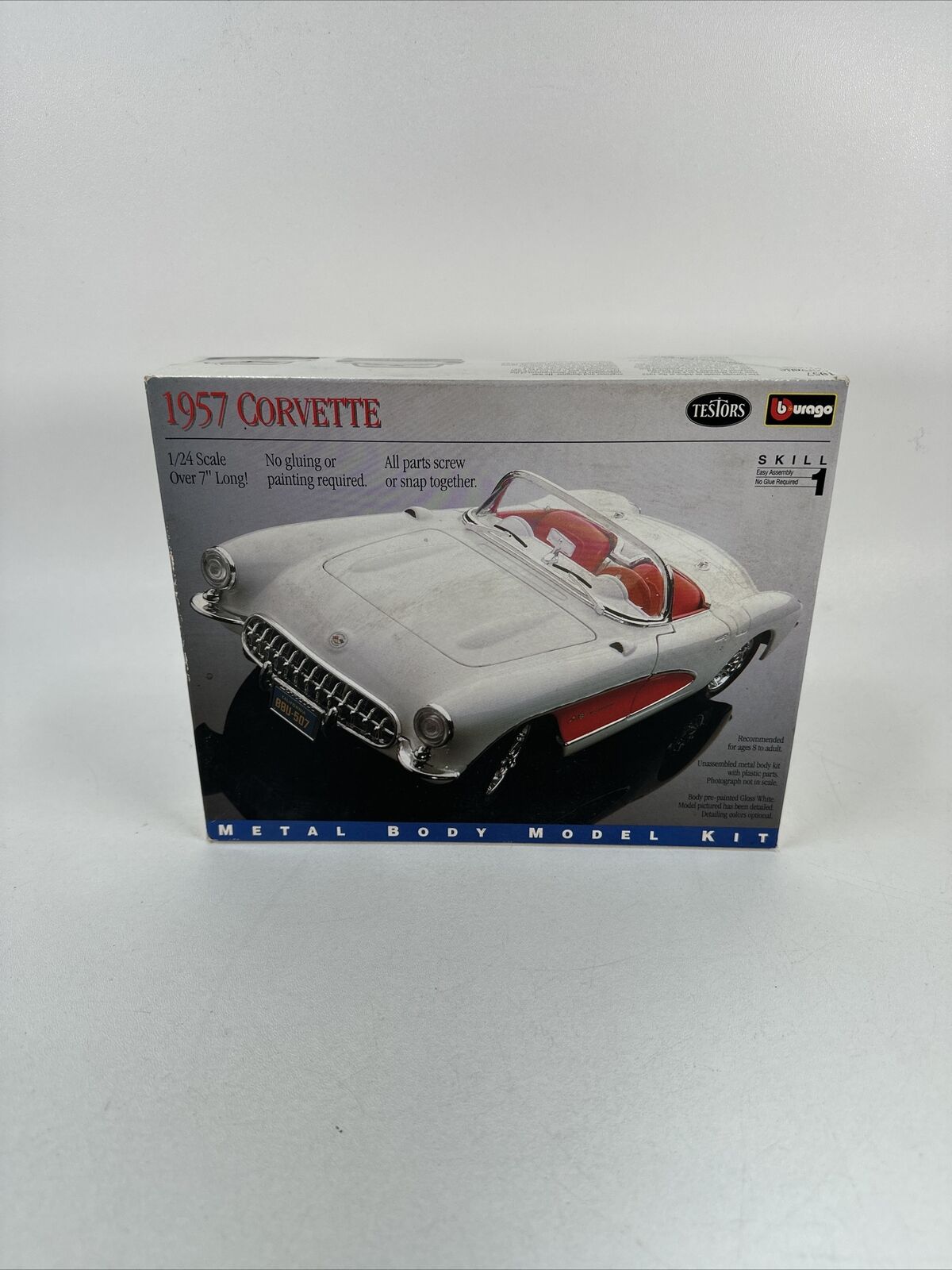 Testors No. 166 1957 White Corvette Metal Body Model Kit  (1993) Burago