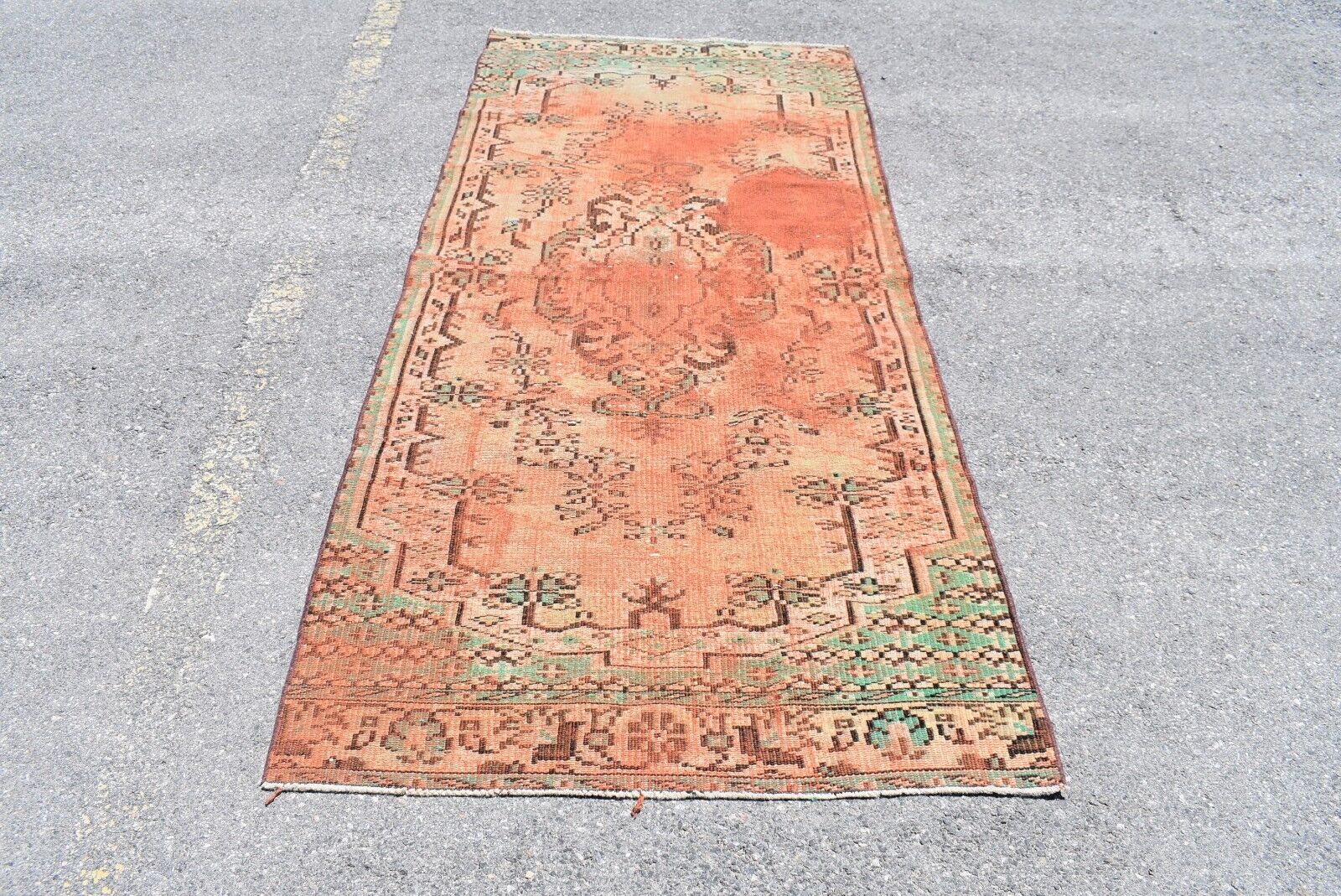 Vintage orange rug, Handmade rug, Turkish rug, Boho rug, 3.6 x 8.7 ft. RA0132