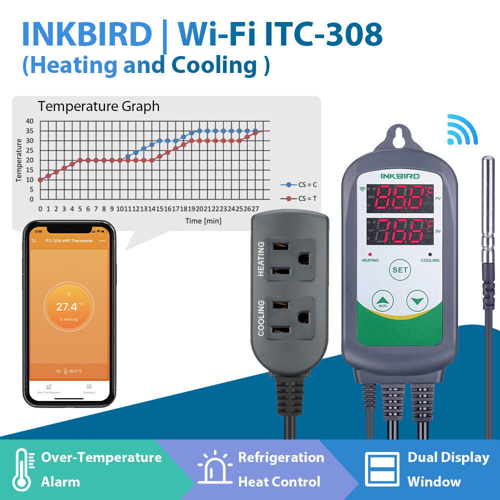 Inkbird 308 Wifi Temperature Controller Pre-wired Digital Wifi Thermostat Switch
