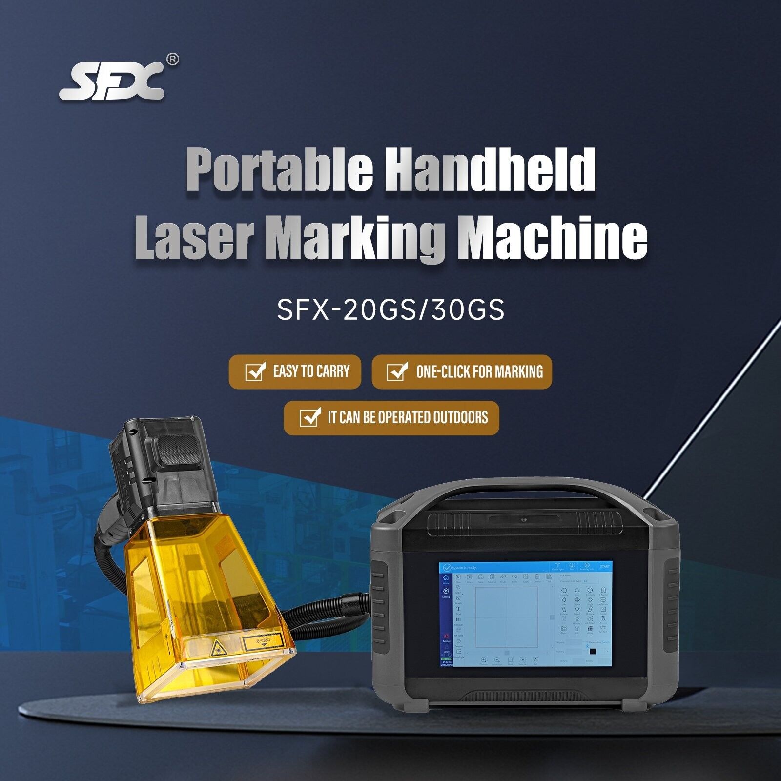 US Stock SFX 30W Handheld  Laser Marking Machine 100x100 Lens Logo Pattern Sign