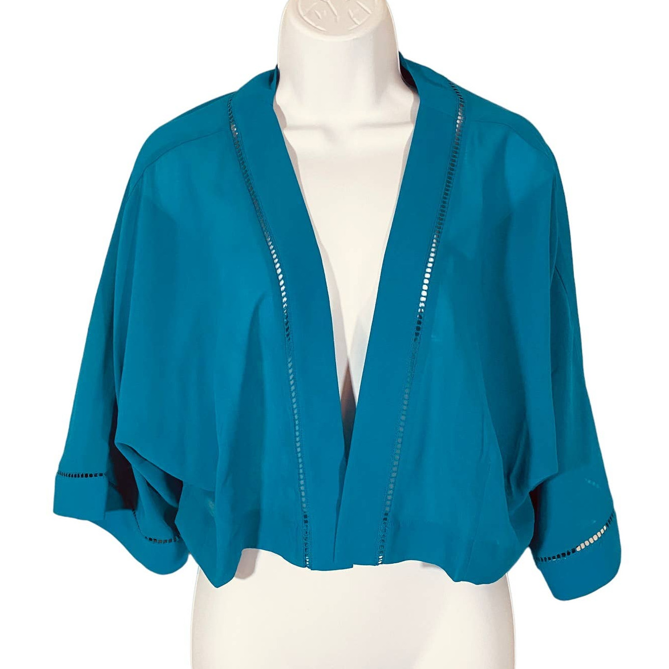 Soft Surroundings NWT Teal Blue Cati Topper Bolero Jacket Lightweight Cover Up M