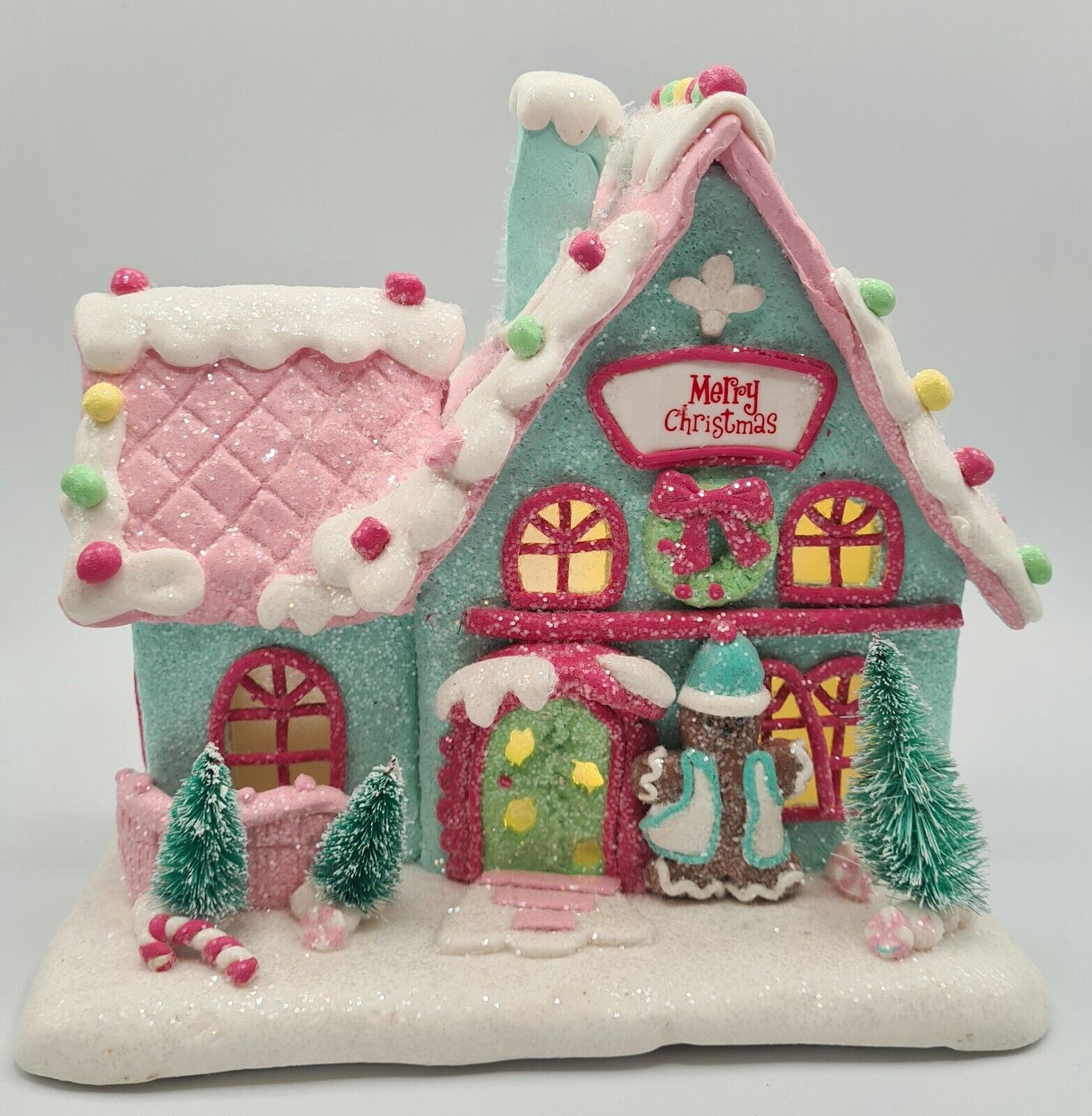 Gingerbread Pink Blue Merry Christmas House LED Light Up Clay-dough 7\