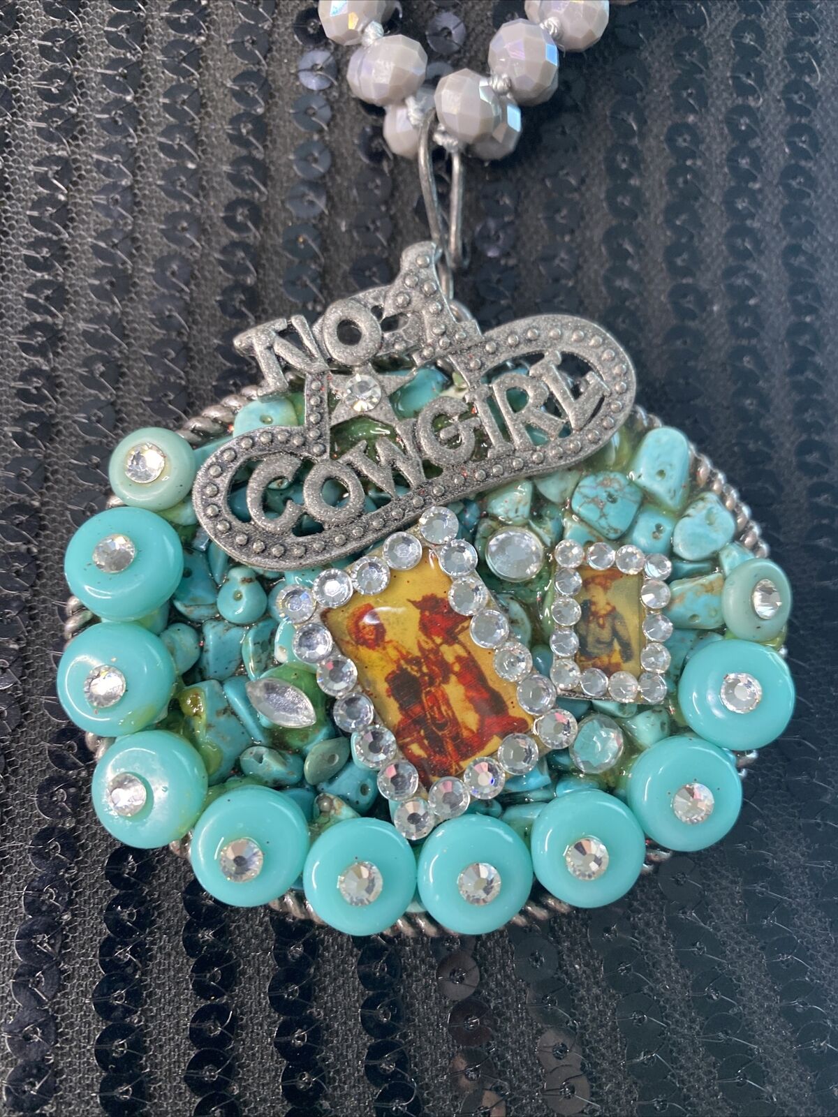 Cowgirl Buckle Blingy Maximalist Necklace Pendant One Of A Kind