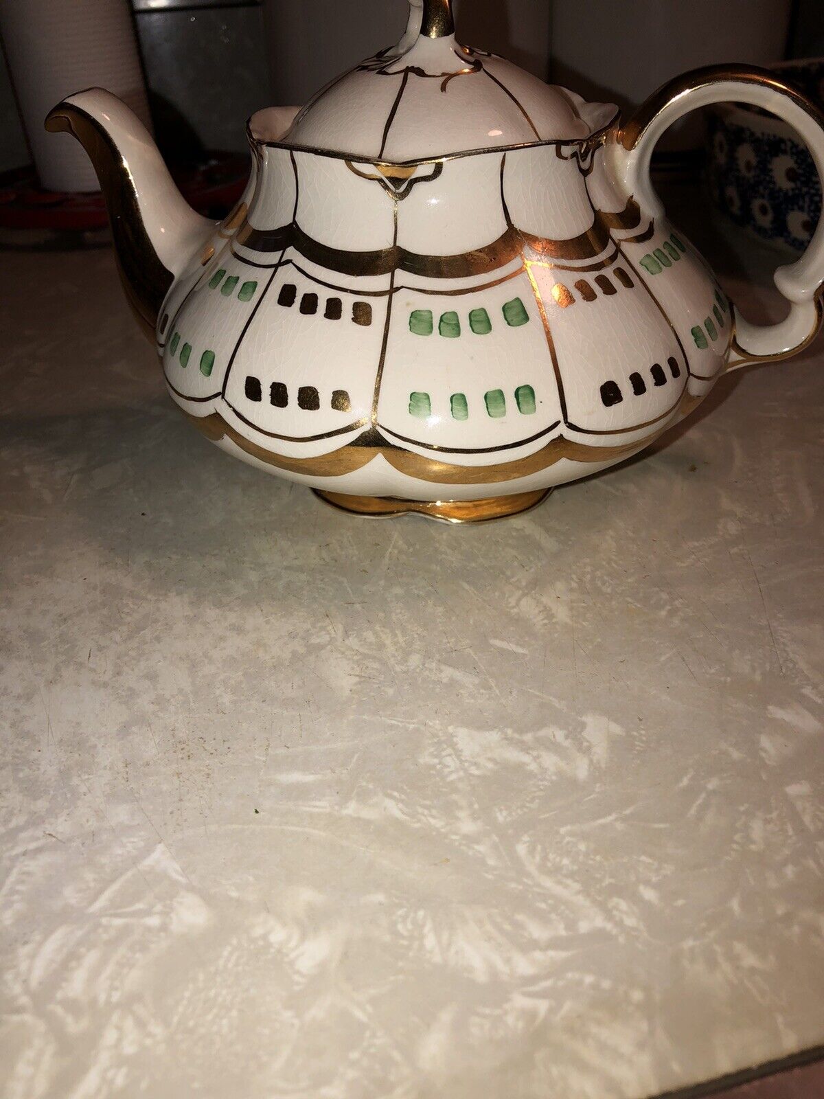 ellgreave england teapot, Vintage Gold And Green 1950s