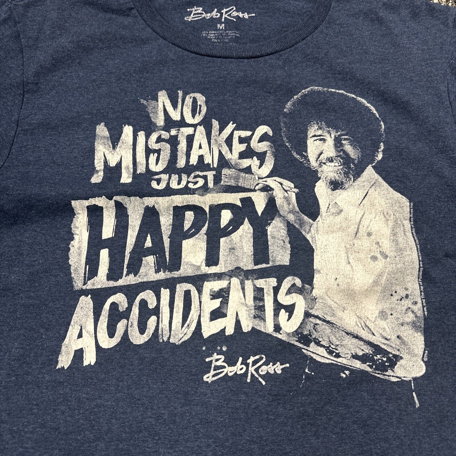 Bob Ross No Mistakes Just Happy Accidents T-Shirt, Size M