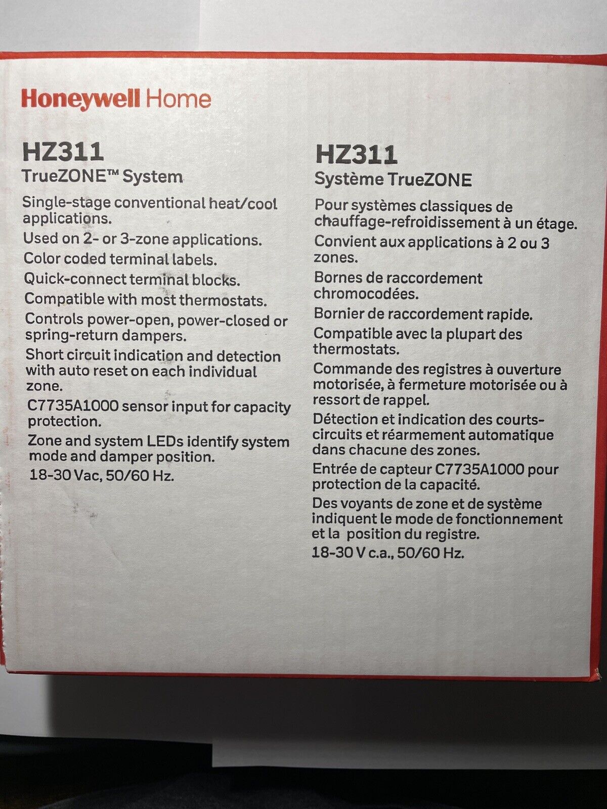 Honeywell HZ311 TrueZONE Control Panel