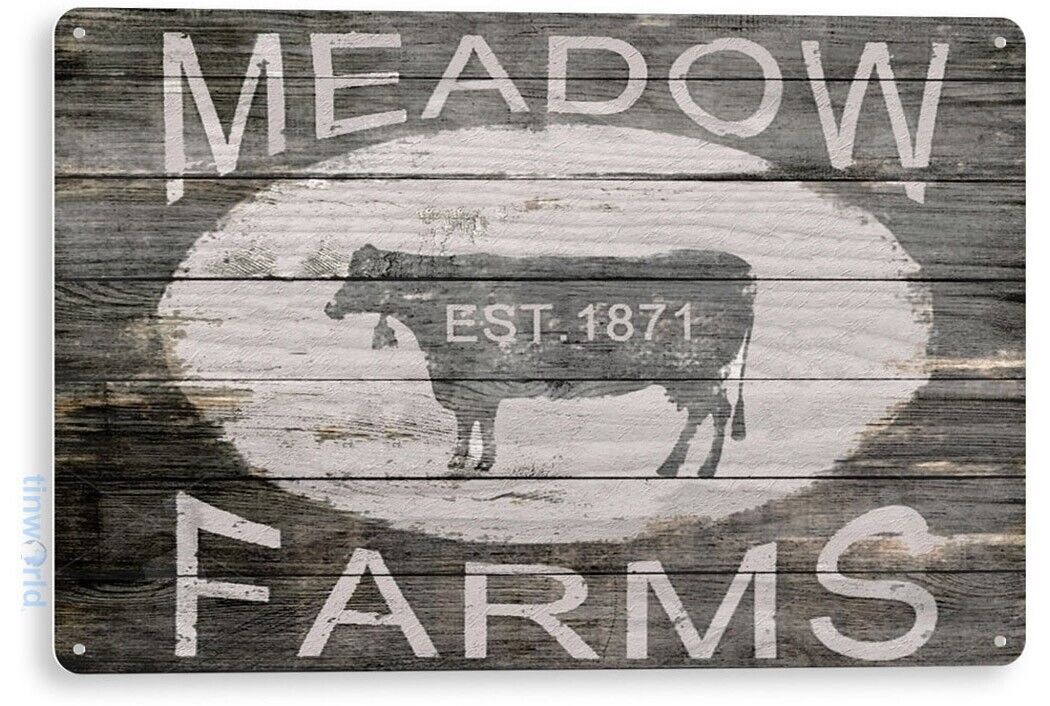TIN SIGN Meadow Farms Farm House Ranch Cows Rustic Farm Sign Decor B441