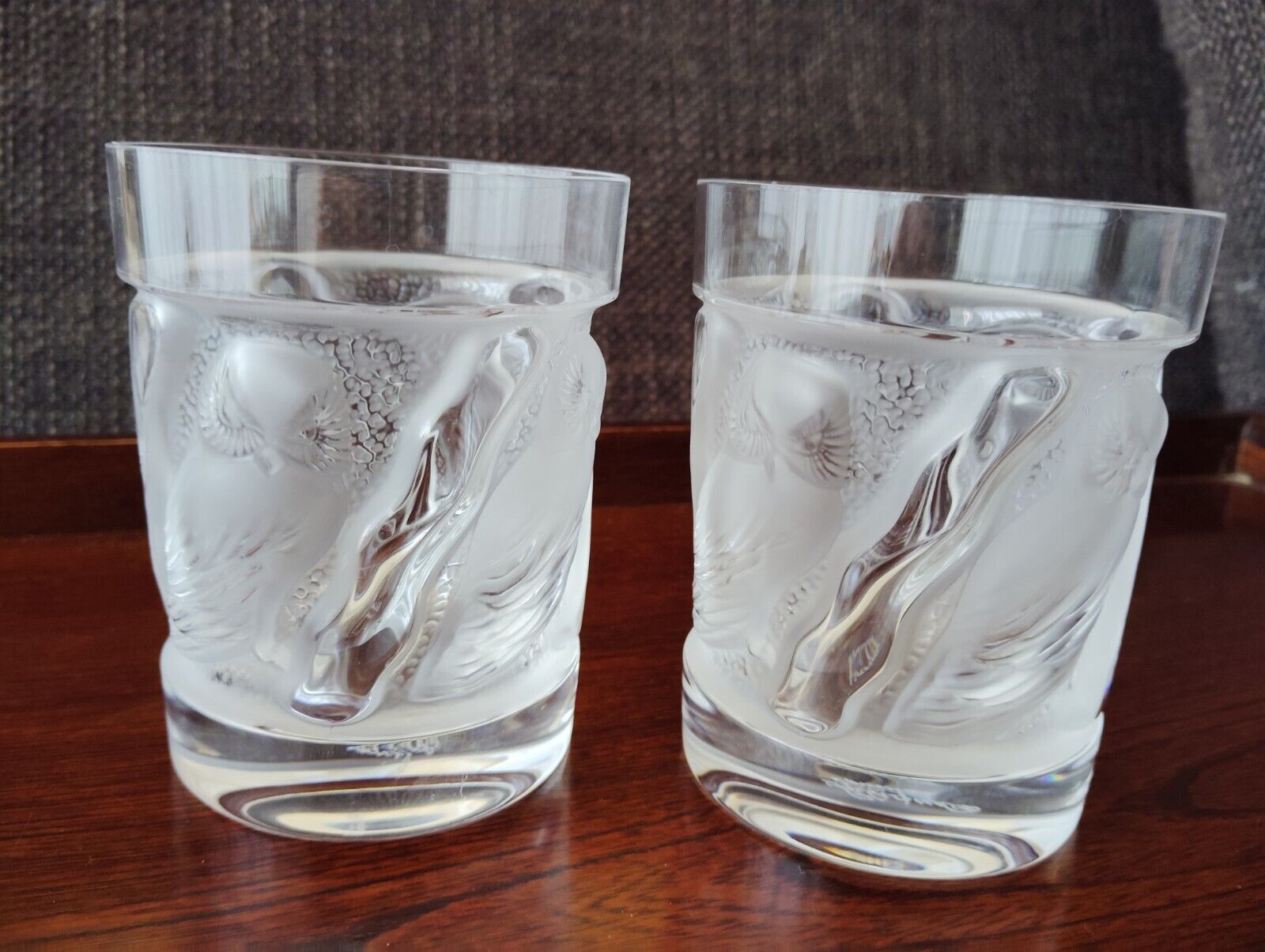 2 LALIQUE CRYSTAL OWL WHISKEY TUMBLER Whisky Bad condition