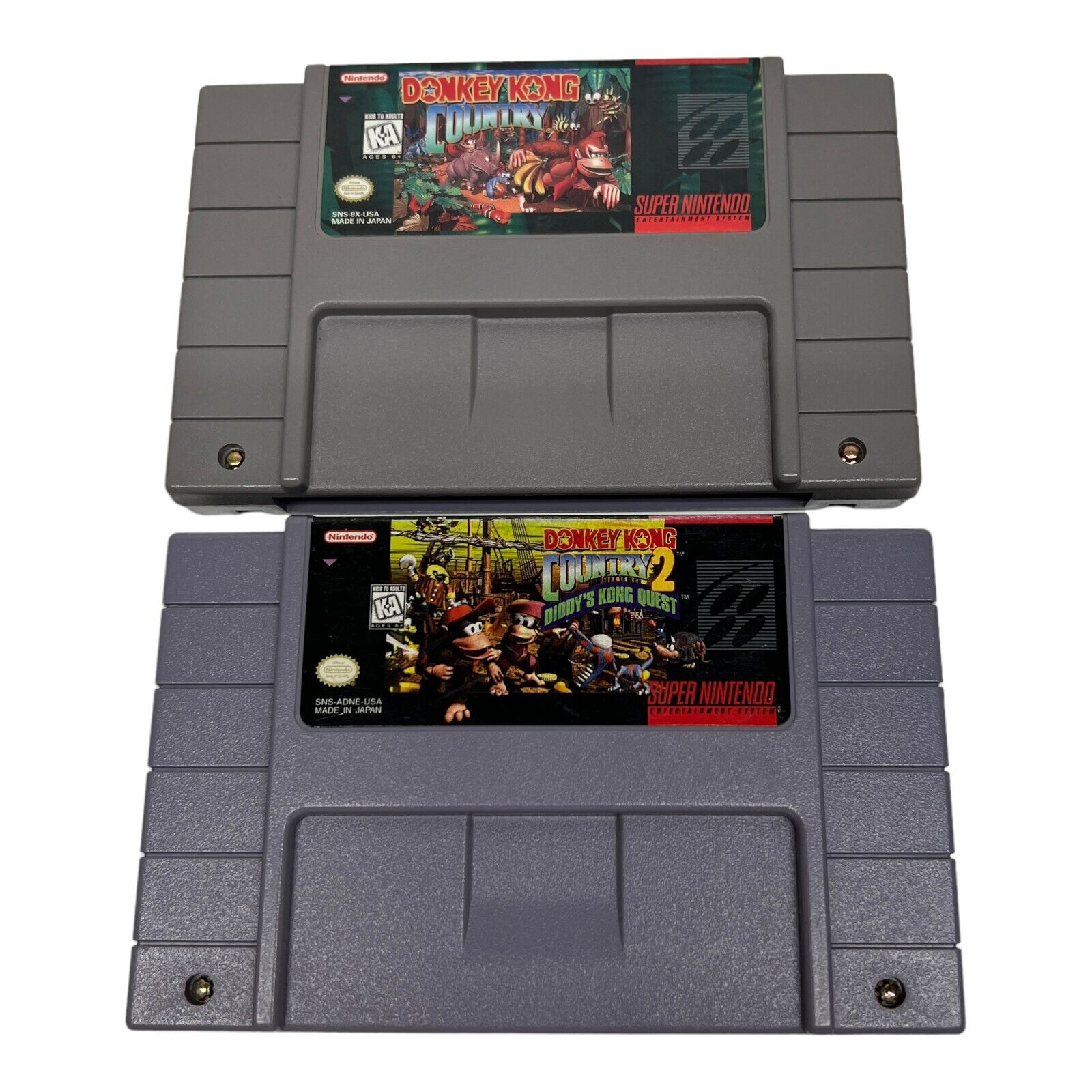 Donkey Kong Country & Diddy\'s Quest lot 1 & 2 - Super Nintendo SNES - Authentic
