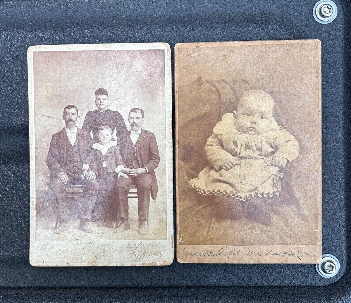 Lot of 2 antique cabinet card photos - Family and baby - Fort Worth, Texas
