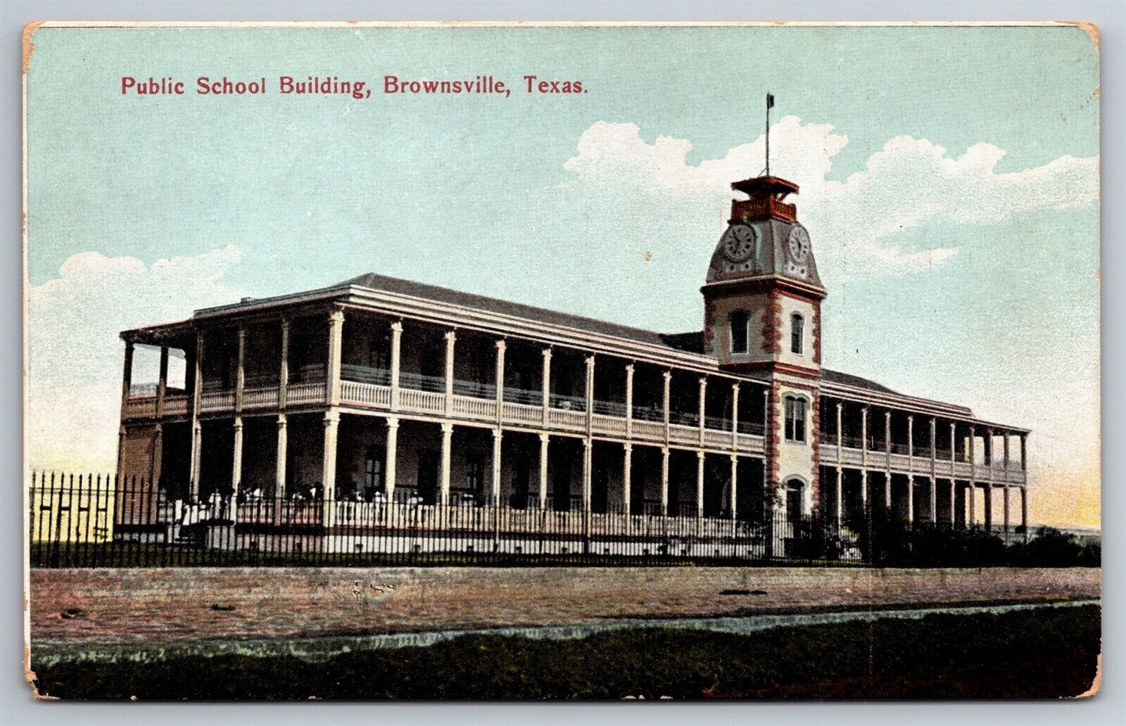 Public School Building Brownsville TX 1910's DB Postcard T4