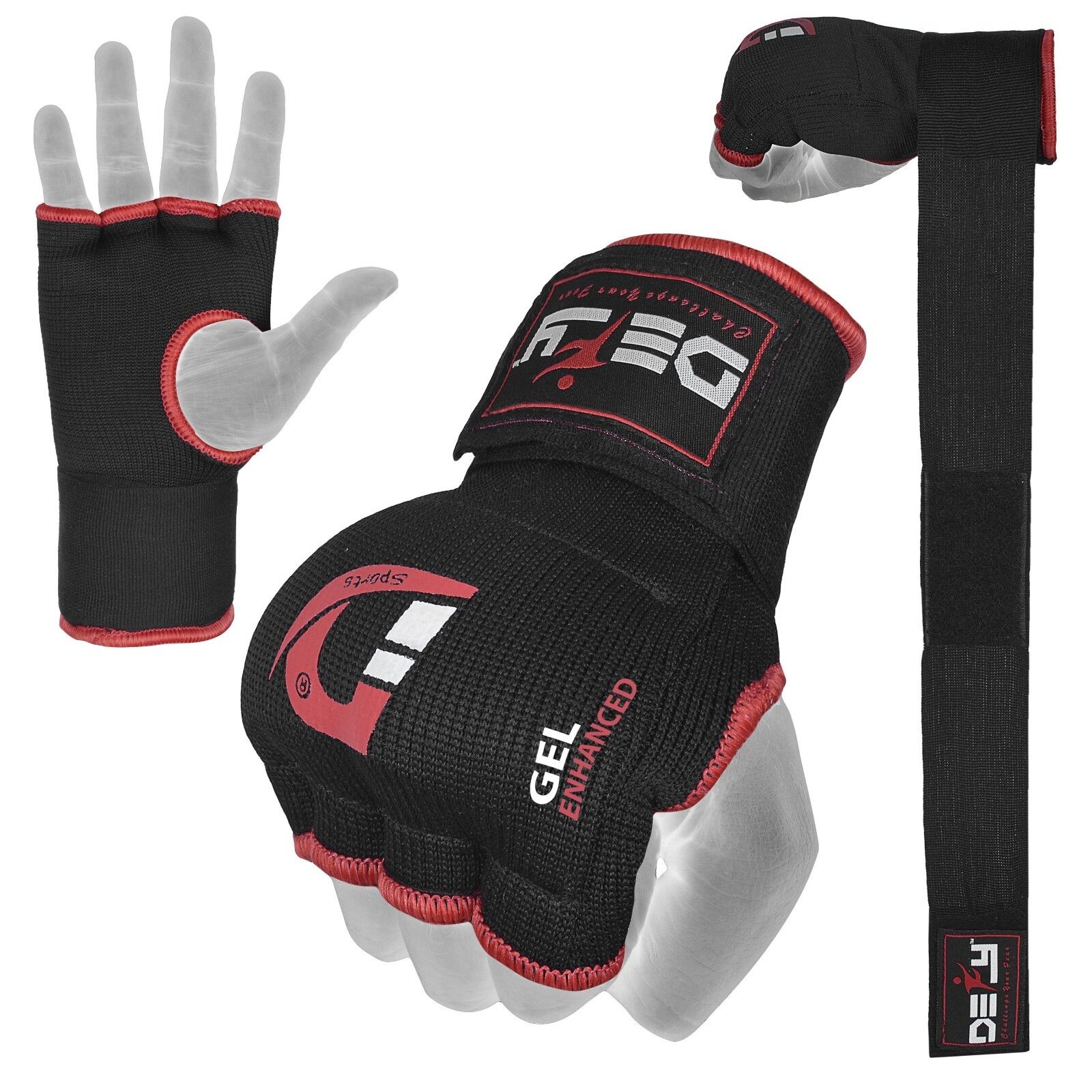 DEFY™ Gel Padded Inner Gloves with Hand Wraps MMA Muay Thai Boxing Fight PAIR 