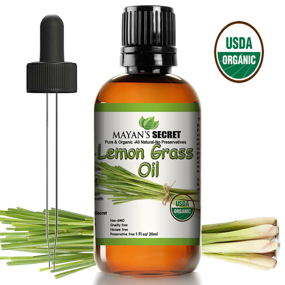USDA Certified Organic Lemongrass Essential Oil (100% Pure & Natural - UNDILUTED