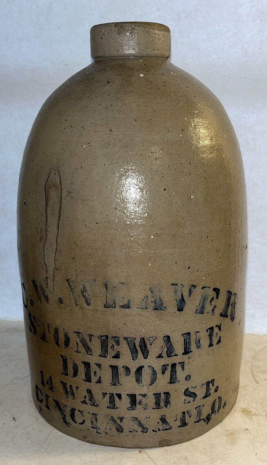 Antique C. W. Weaver, Cincinnati, Ohio 1 Gallon Stoneware Jug Cobalt Blue Decor