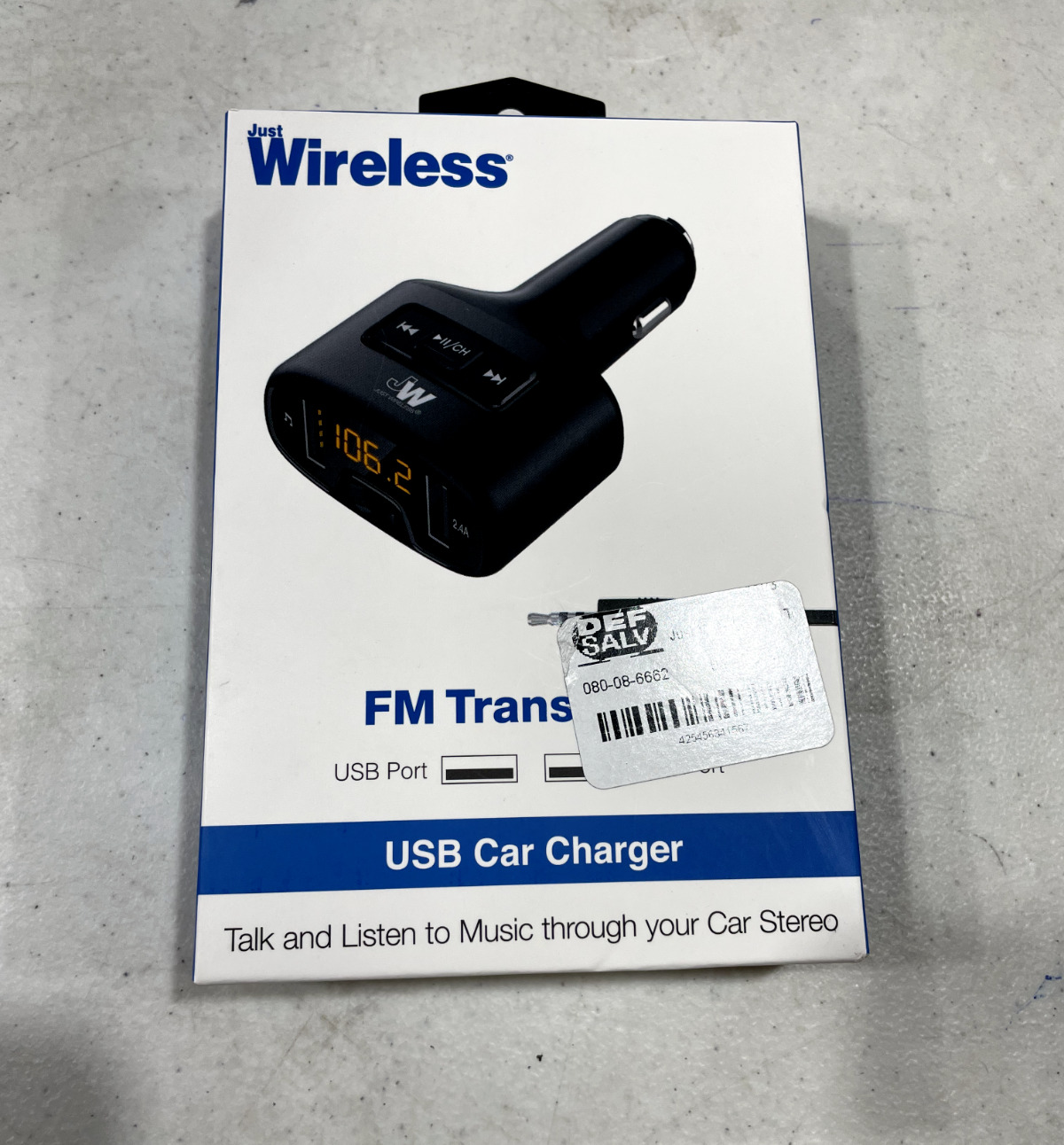 Just Wireless FM Transmitter (3.5mm) with 2.4A/12W 2-Port USB Car Charger- Black