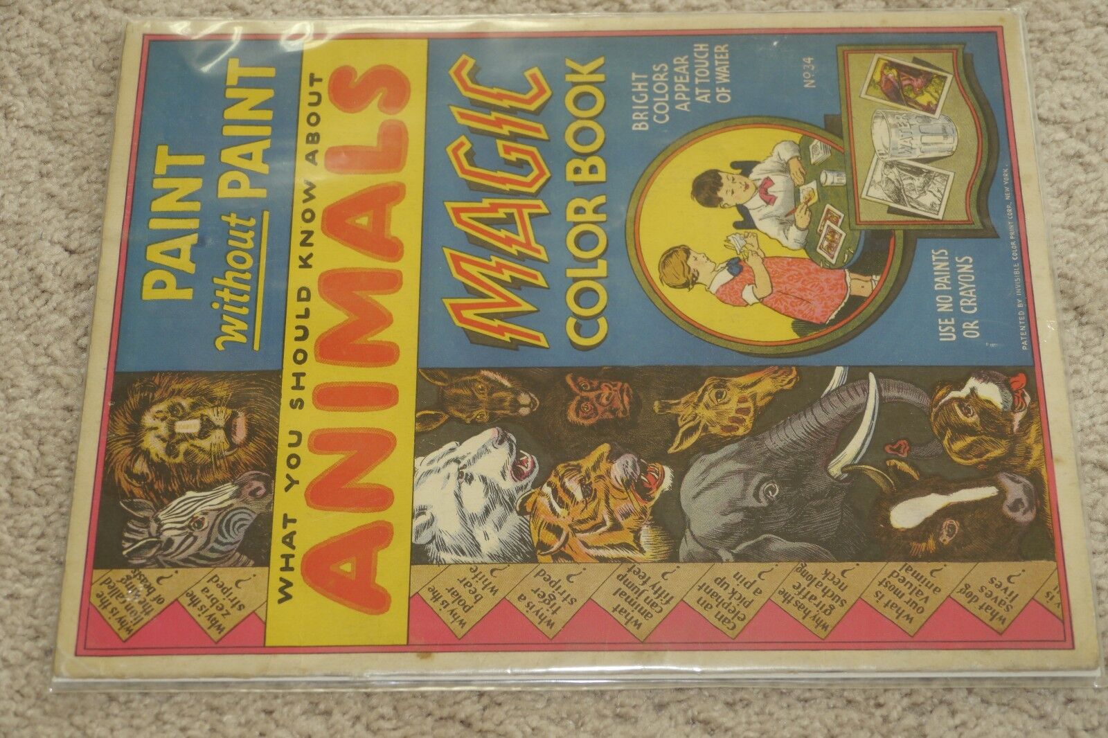 Vintage 1932 Coloring Book Paint Without Paint - Animals - Magic Used RARE
