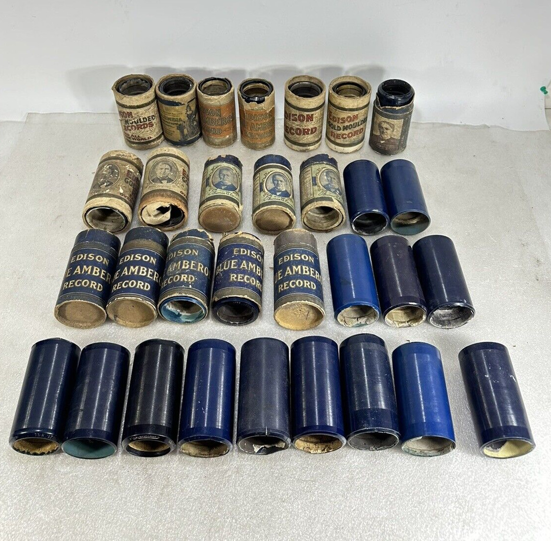 Lot of 31 Antique Edison Phonograph Cylinder Records Blue Amberol & Gold Molded