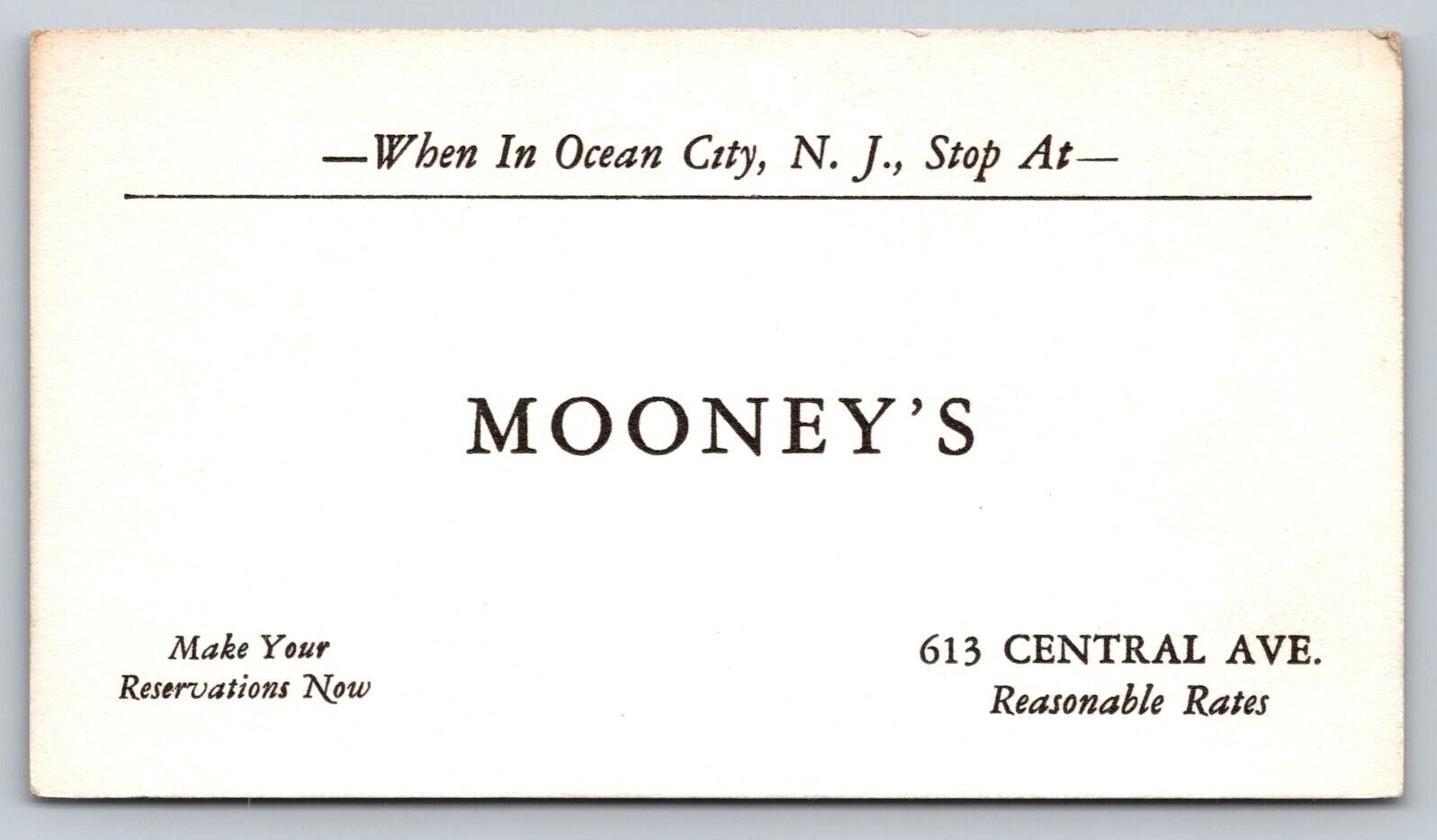 1930s 1940s Ocean City New Jersey Mooney\'s Store Business Card Vtg