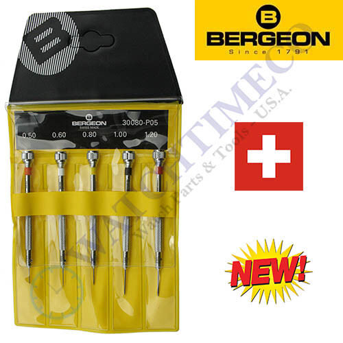 Bergeon 30080-P05 (Replaces # 2868) Set of 5 Watchmaker\'s Chromed Screwdrivers