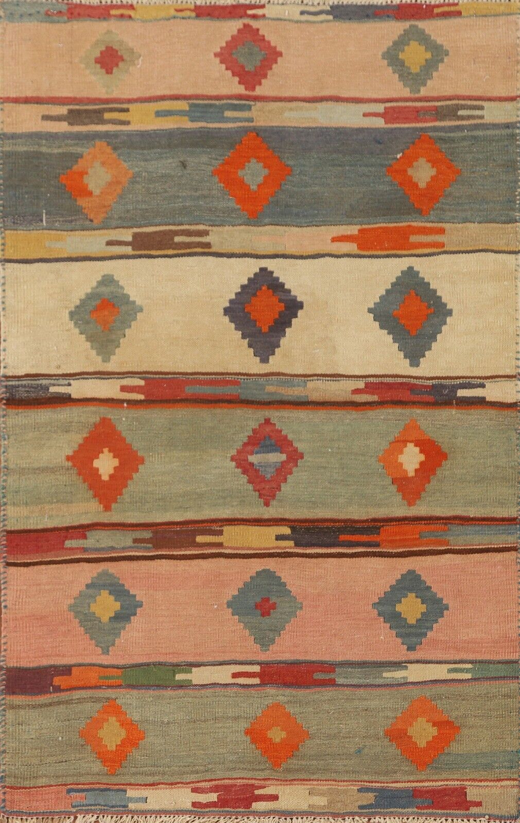 Vintage Pastel Color Kilim Reversible Rug 3\'x5\' Wool hand woven Accent Rug