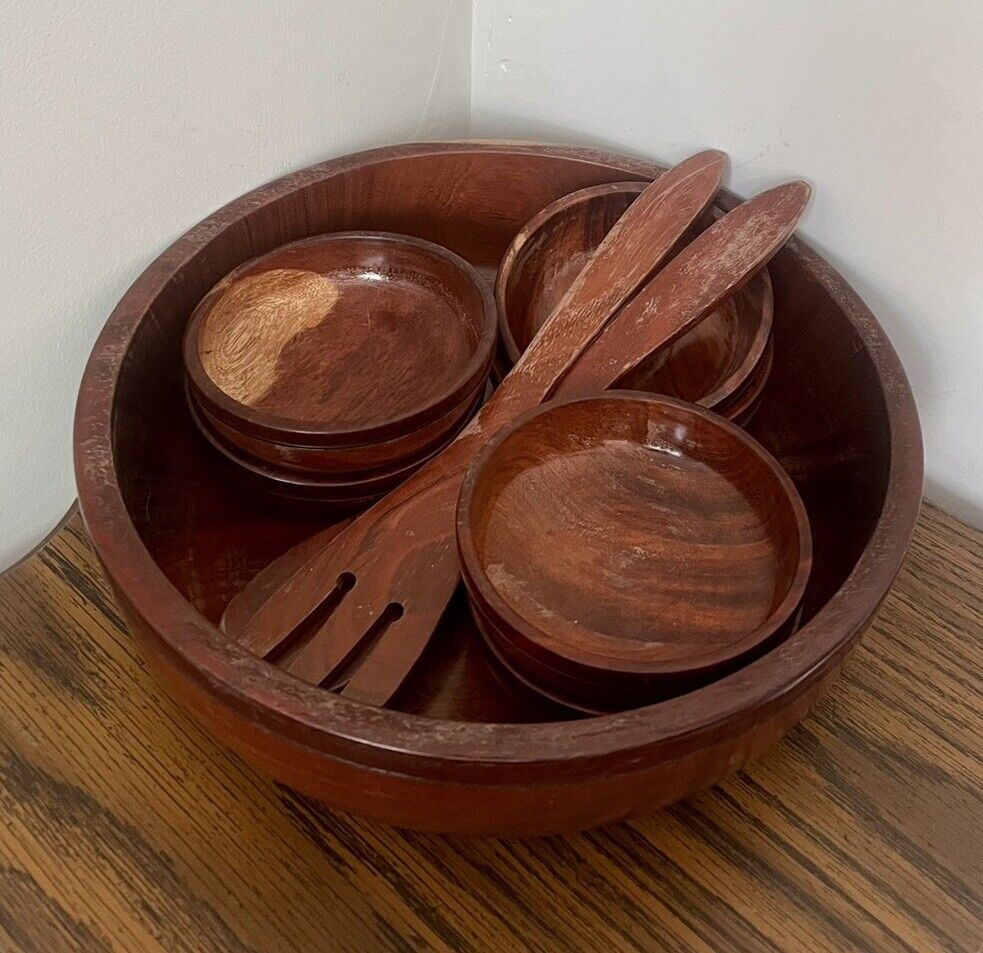 Solid Wood Vintage Salad Bowl Set