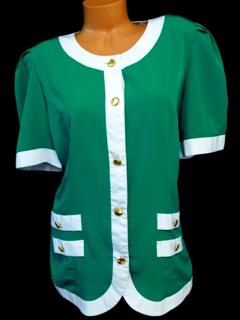 Andrea gayle green white faux front pocket women\'s plus dressy vintage top 14