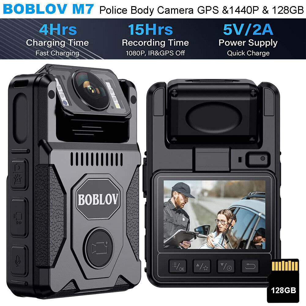 BOBLOV M7 128GB GPS Body Camera Police Camcorder with Audio 1440P Body Worn Cam