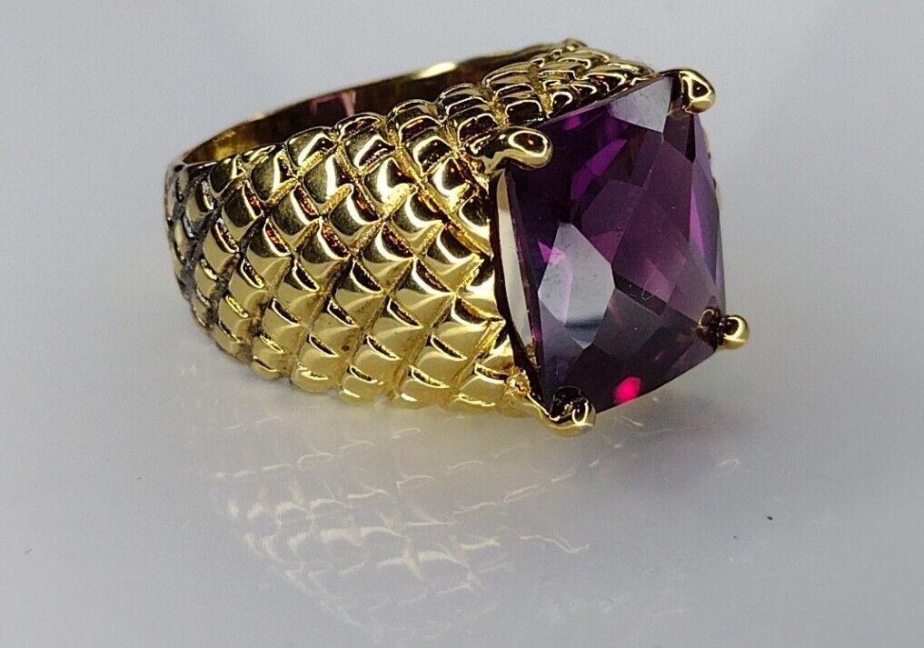 Stunning Large Purple Sapphire Gold Over Sterling Silver Ring Size 9